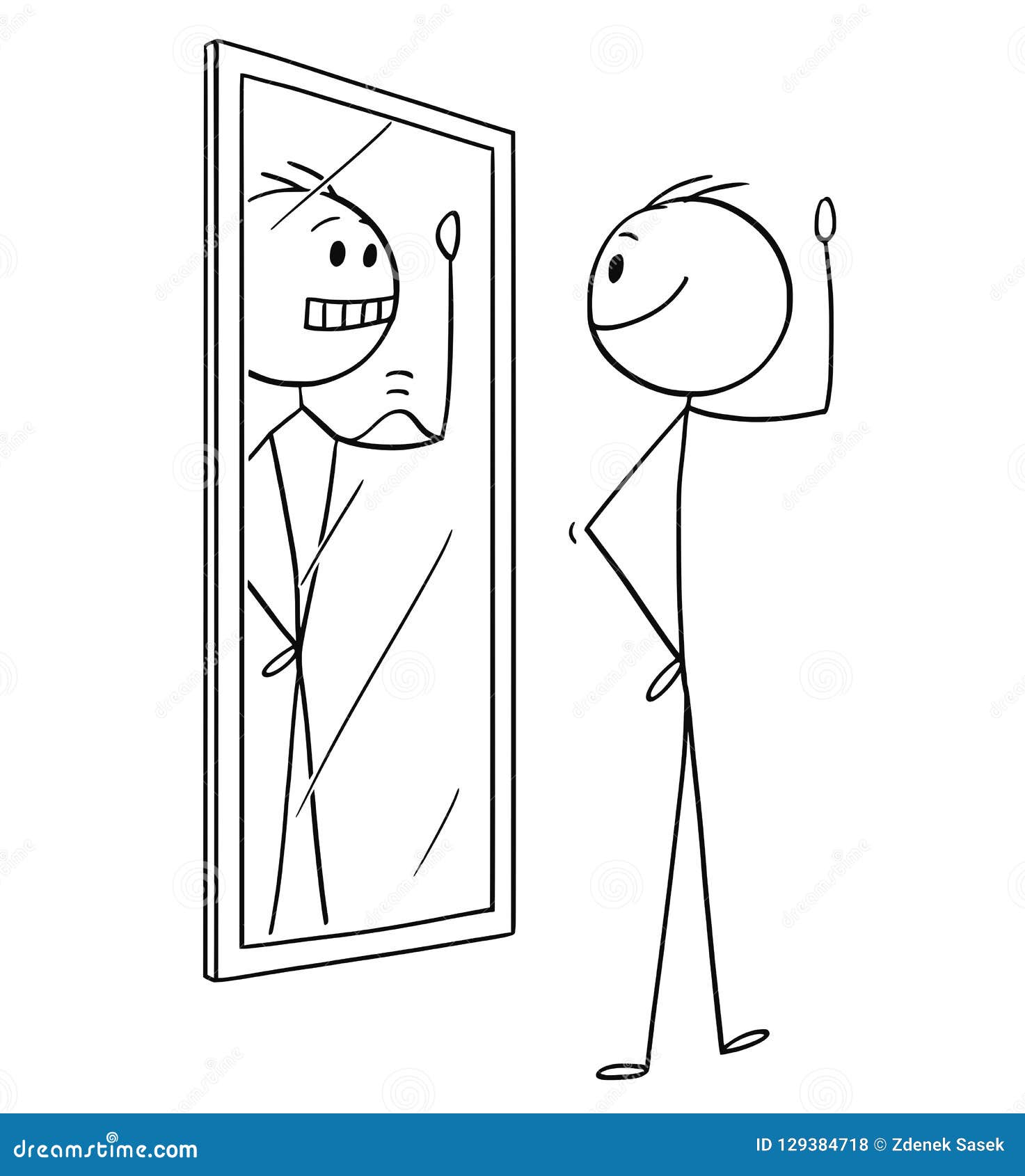 Cartoon Of Man Looking At Himself In The Mirror And Seeing Yourself In ...