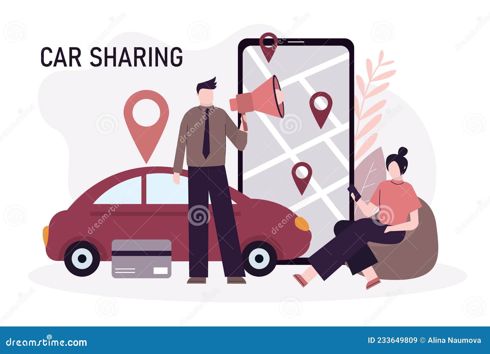 Cartoon Man with Megaphone Offers Car Sharing in App. Car Rental  Application on Mobile Phone Screen Stock Vector - Illustration of taxi,  rental: 233649809