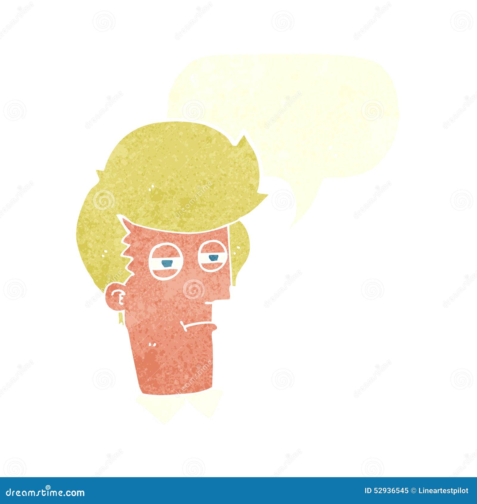 Cartoon Man with Narrowed Eyes with Speech Bubble Stock Illustration