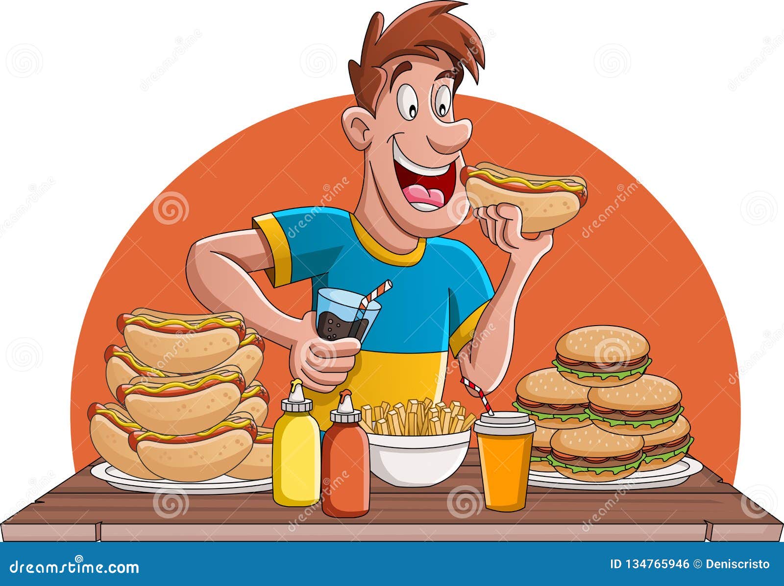 Cartoon Man People Eating Junk Food. Stock Vector - Illustration of couple,  outdoors: 134765946