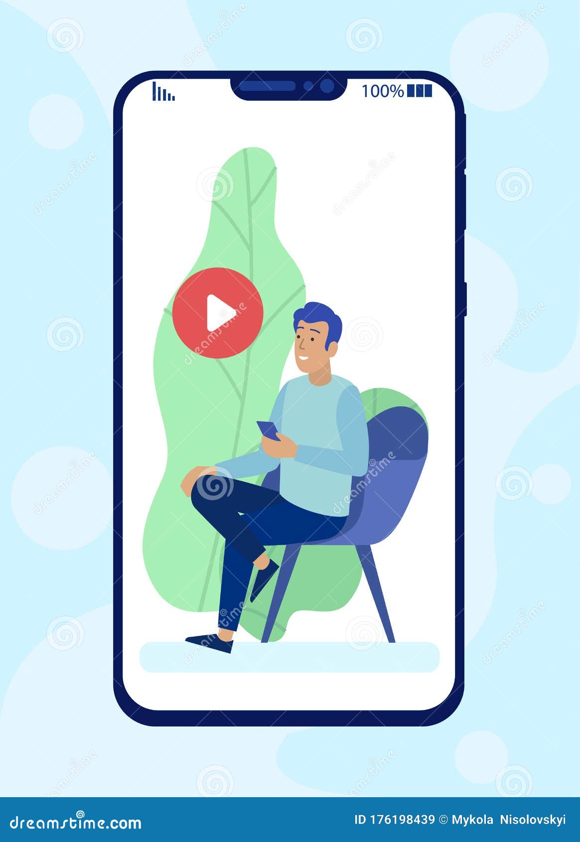 Cartoon Man on Phone Screen Using Mobile Video App Stock Vector -  Illustration of digital, education: 176198439