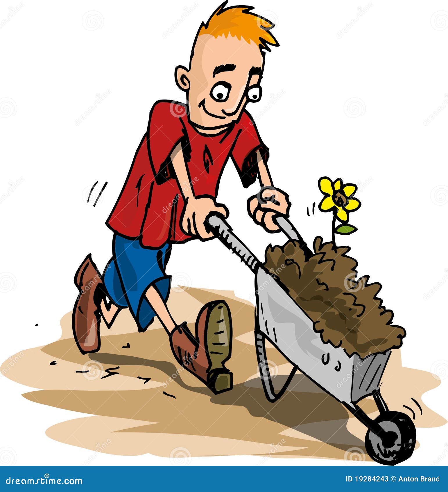 Cartoon Of Man Pushing A Wheelbarrow Stock Photos - Image: 19284243