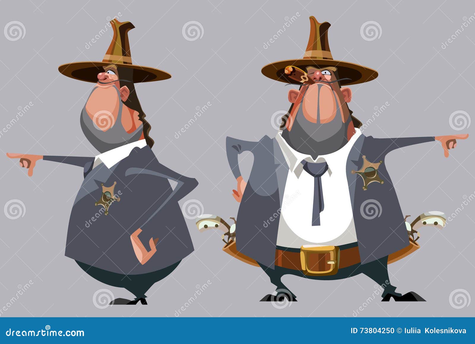Cartoon Man Sheriff in a Hat Stands in Front and Side Stock Vector