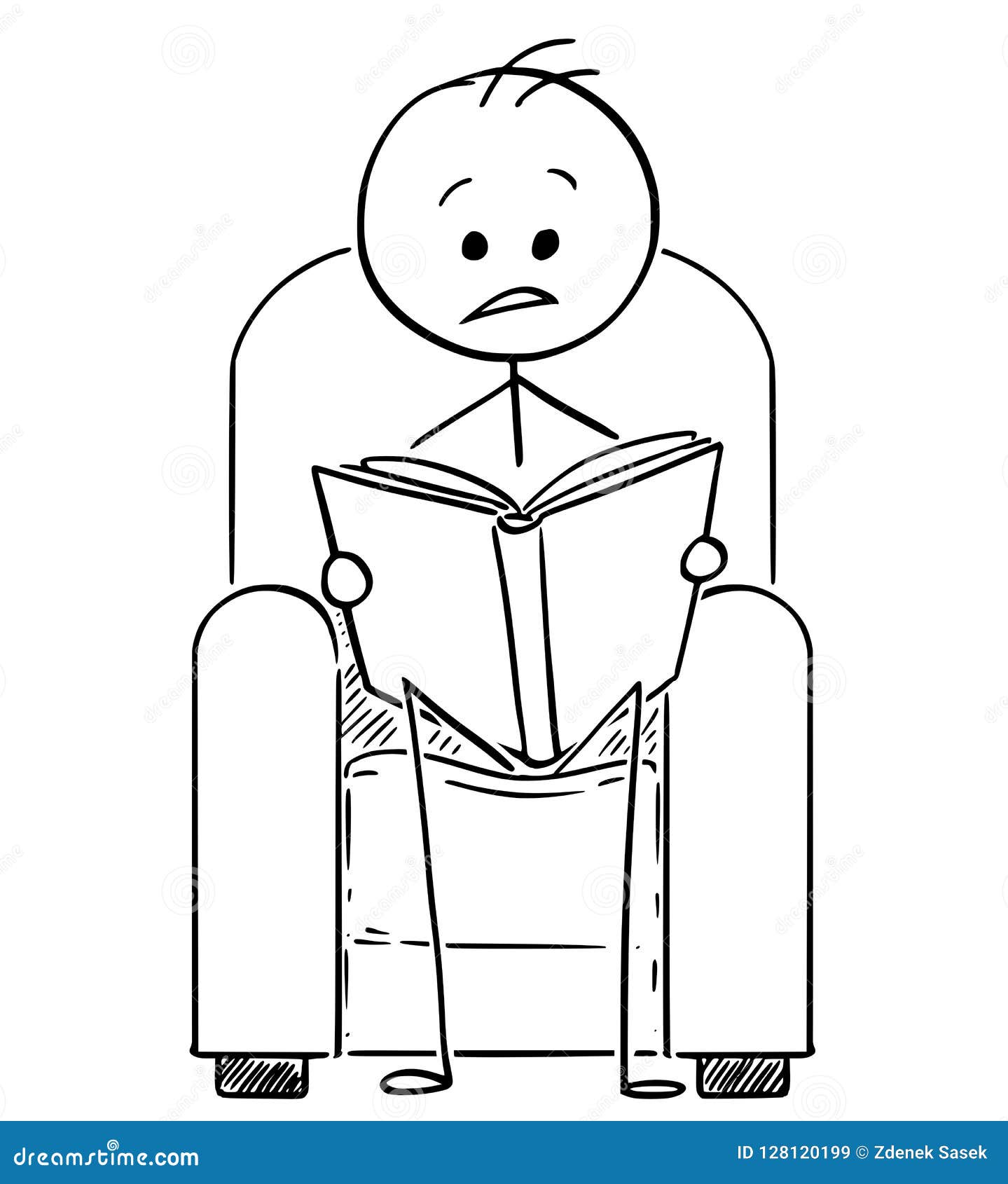 Cartoon of Man Sitting in Armchair and Reading a Book Stock Vector