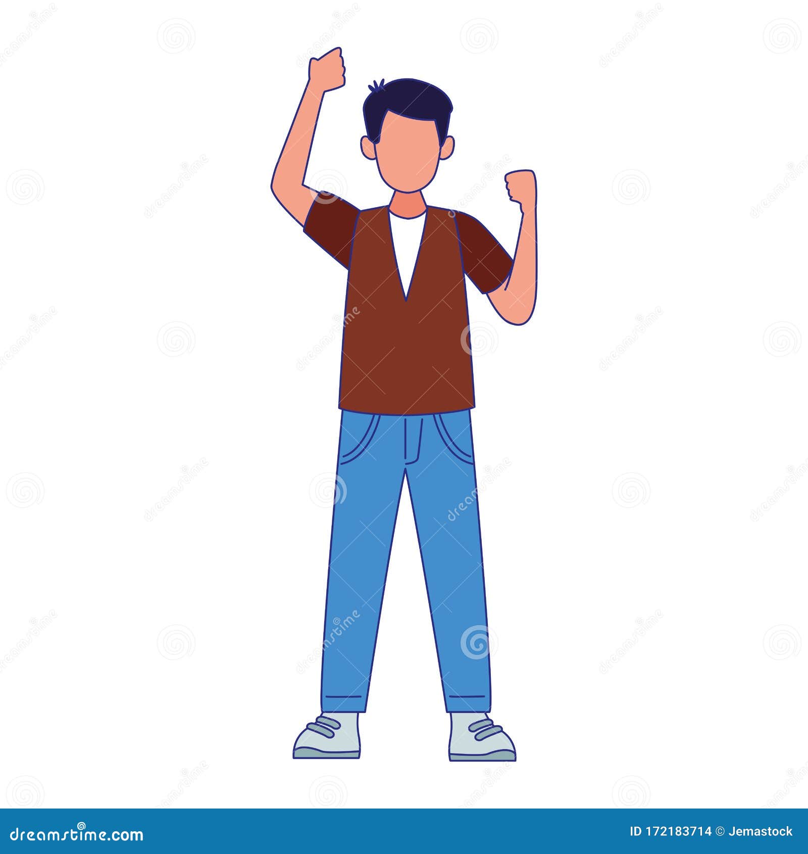 Cartoon Man Standing With Fists Up Vector Illustration | CartoonDealer