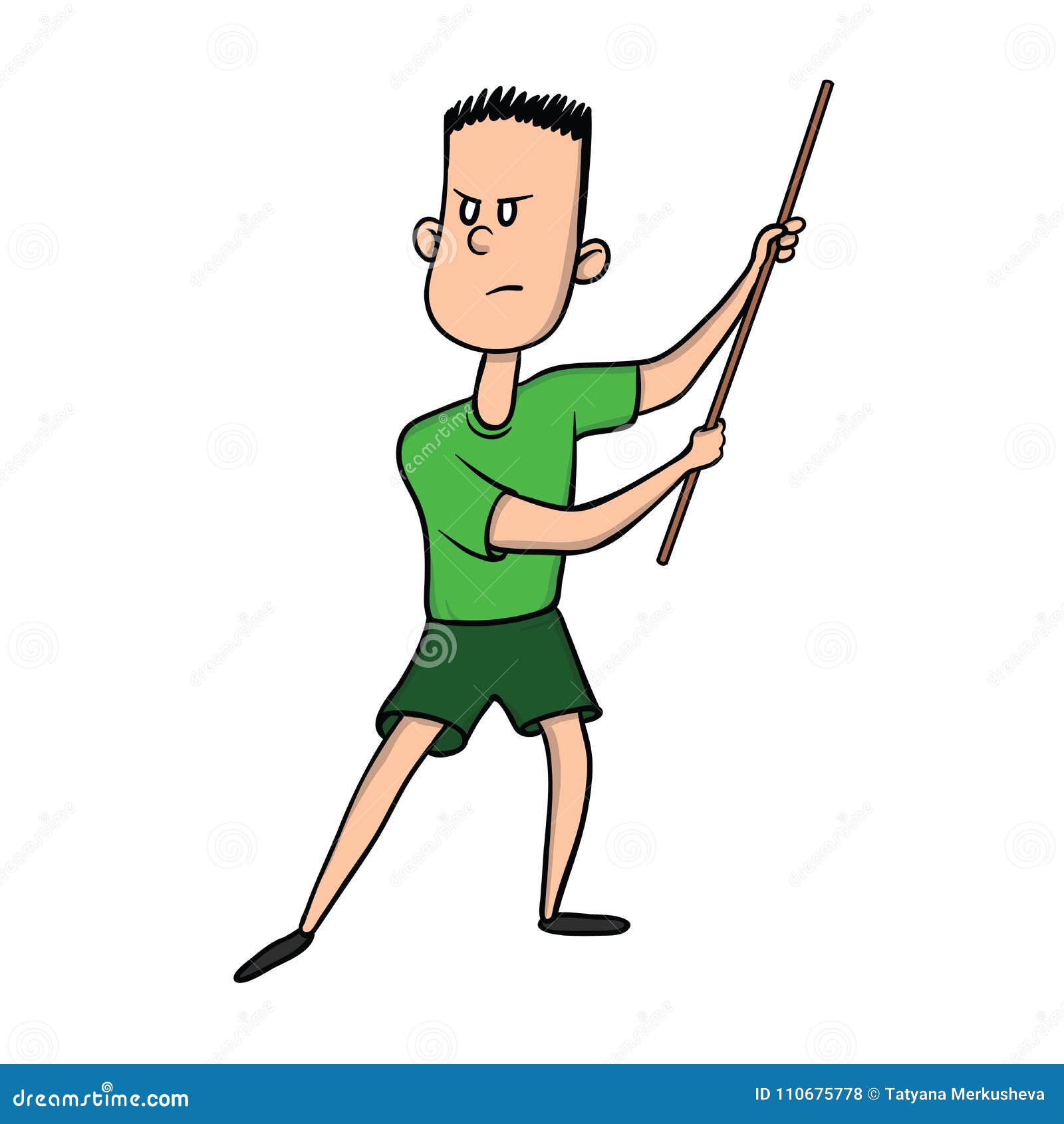 Cartoon Man with Stick. Boy Practicing Kung Fu. Martial Art. Vector  Illustration, Isolated on White. Stock Vector - Illustration of standing,  stance: 110675778