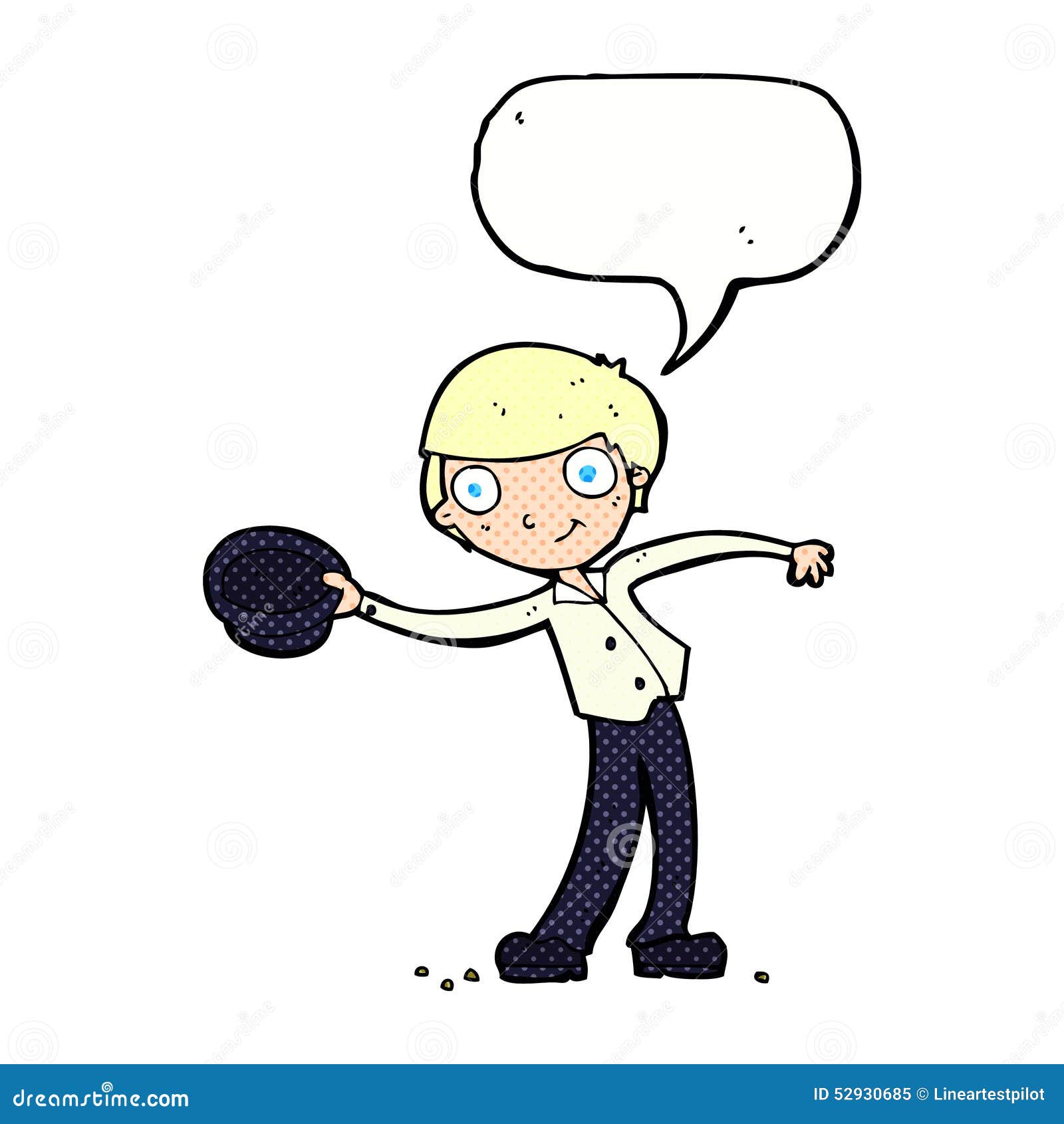 Cartoon Man Tipping Hat with Speech Bubble Stock Illustration
