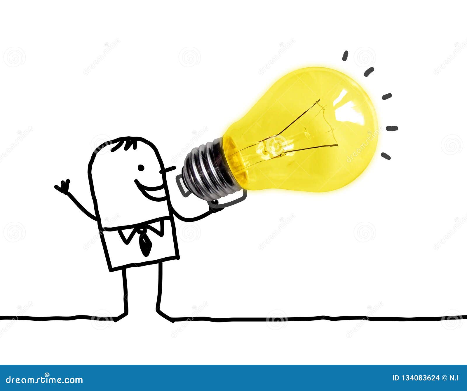 cartoon man using a big light bulb as a loudhailer