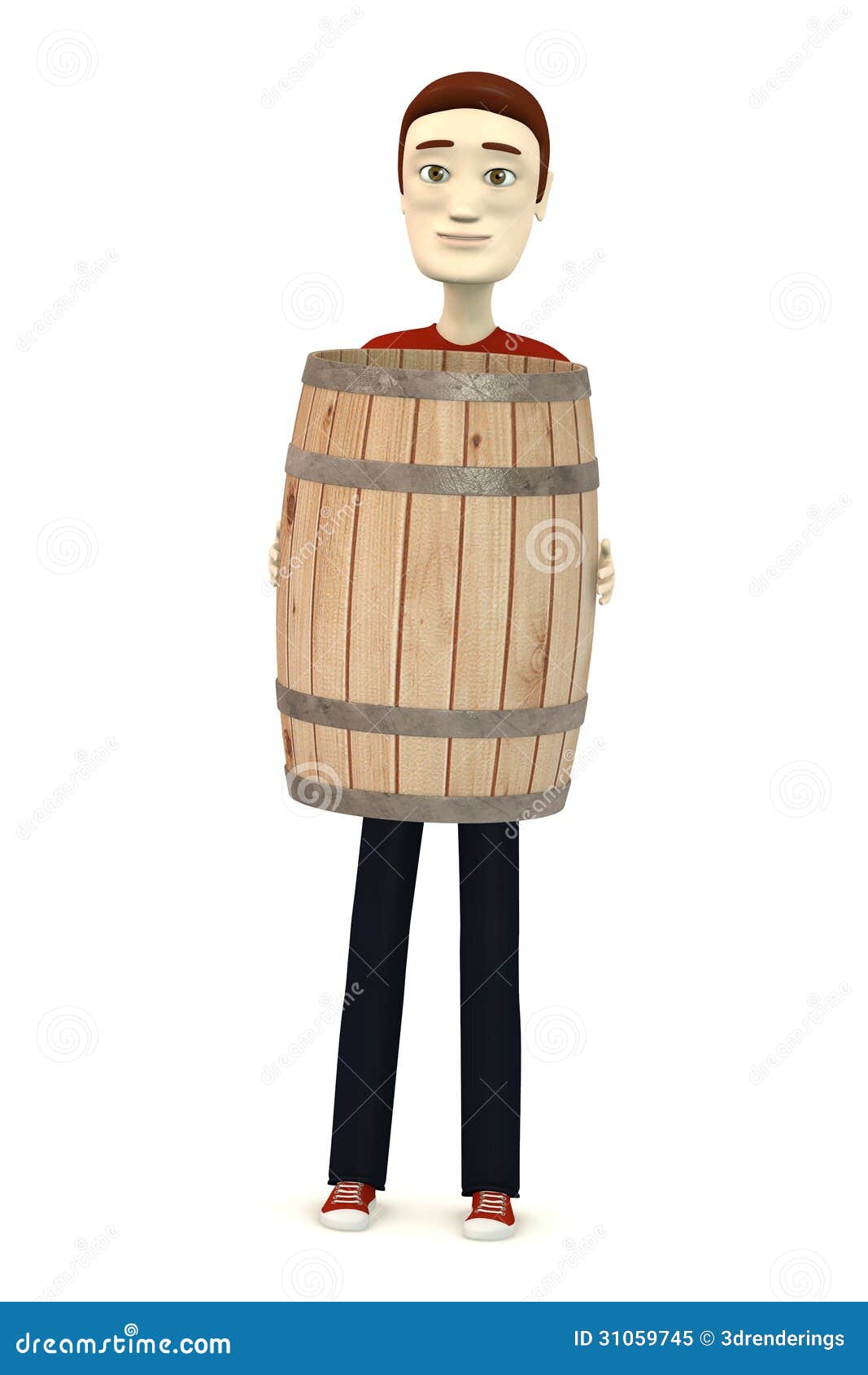 Cartoon Man with Wooden Barrel Stock Illustration Illustration of