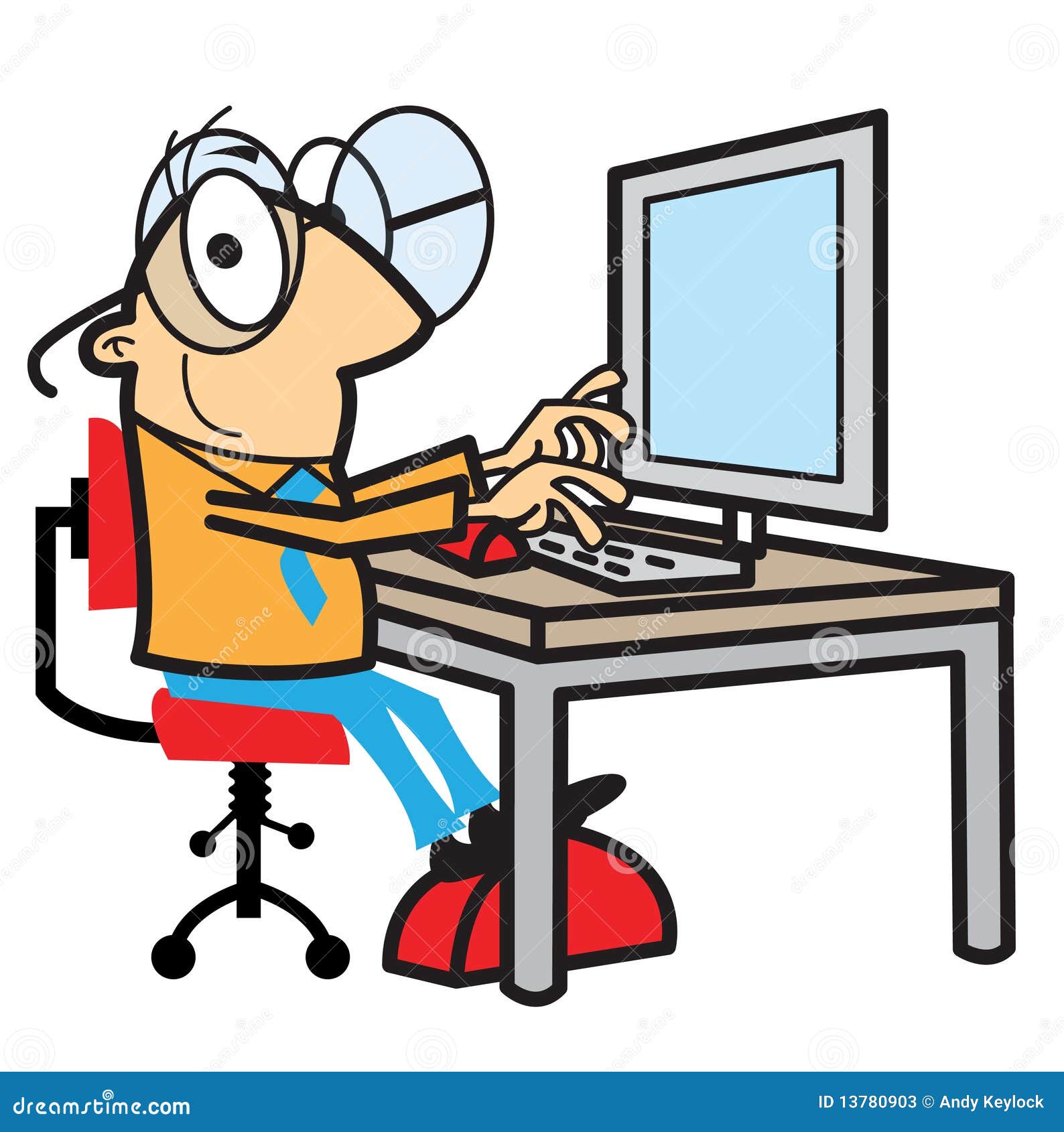 cartoon man working computer 13780903