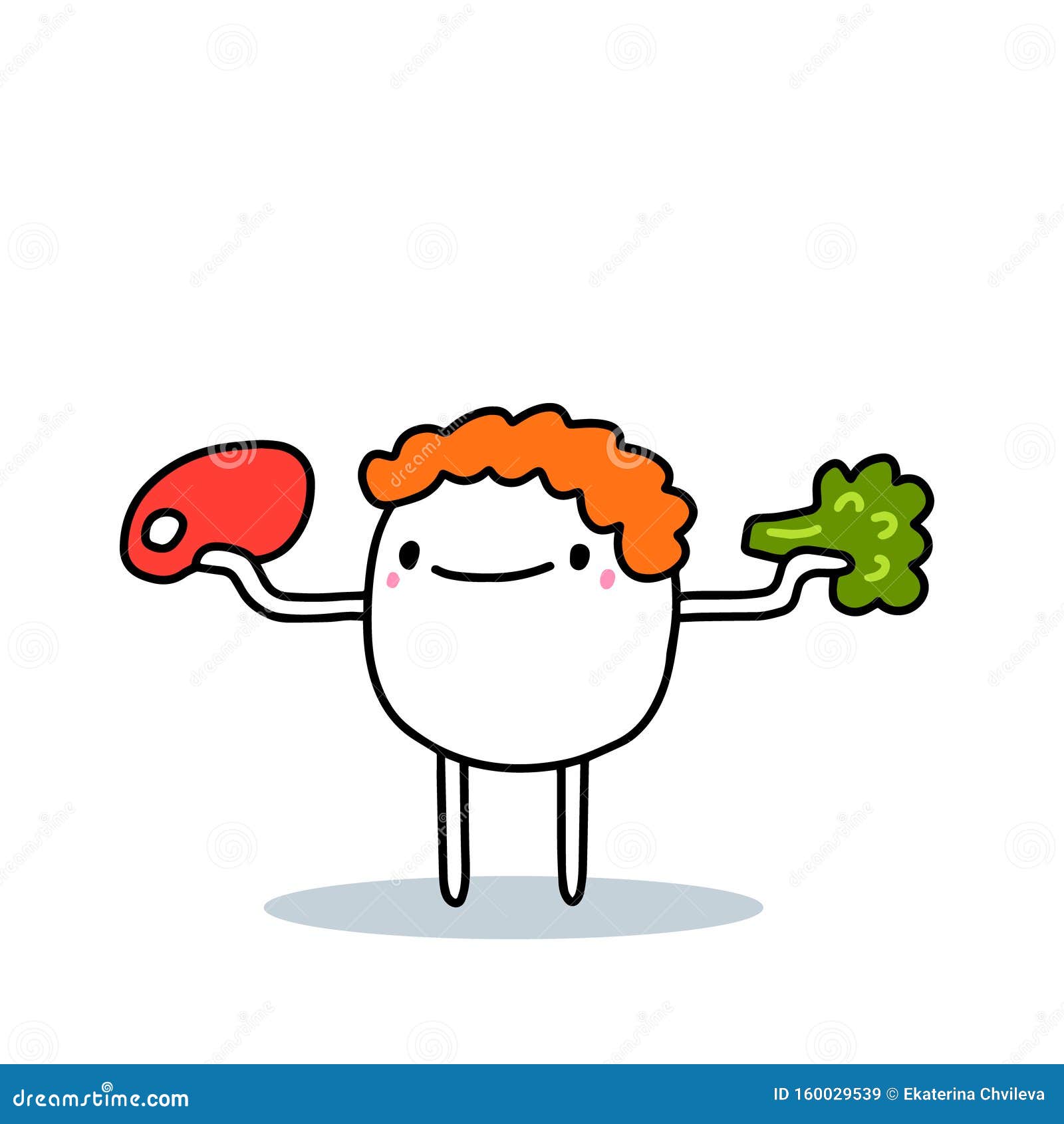 Cartoon Mann Wahlen Zwischen Fleisch Und Grunem Brokkolon Handgezeichnete Vektor Abbildung Stock Abbildung Illustration Von Handgezeichnete Grunem