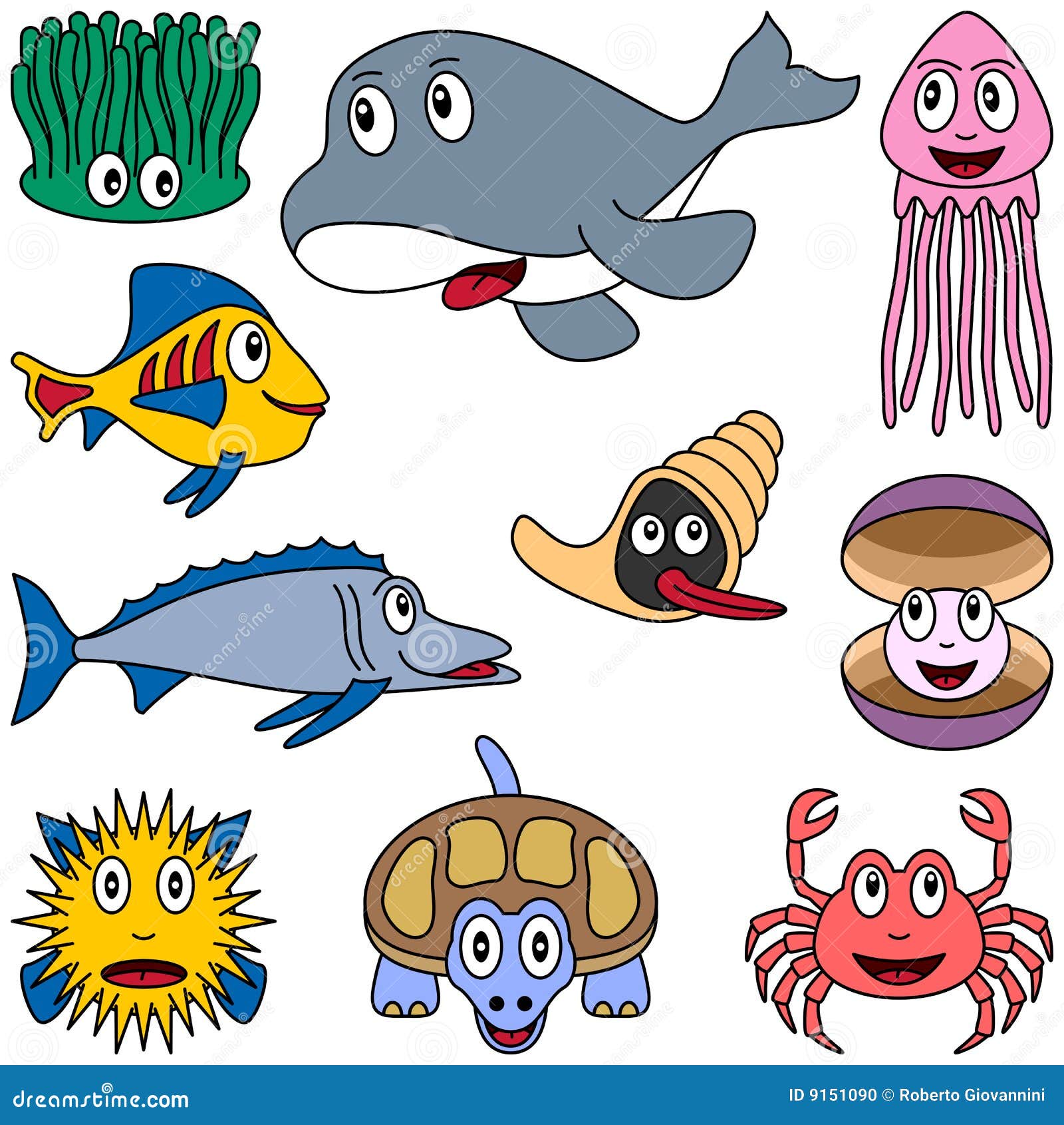 Marine Animals Collection Illustration, Drawing, Engraving, Ink, Line