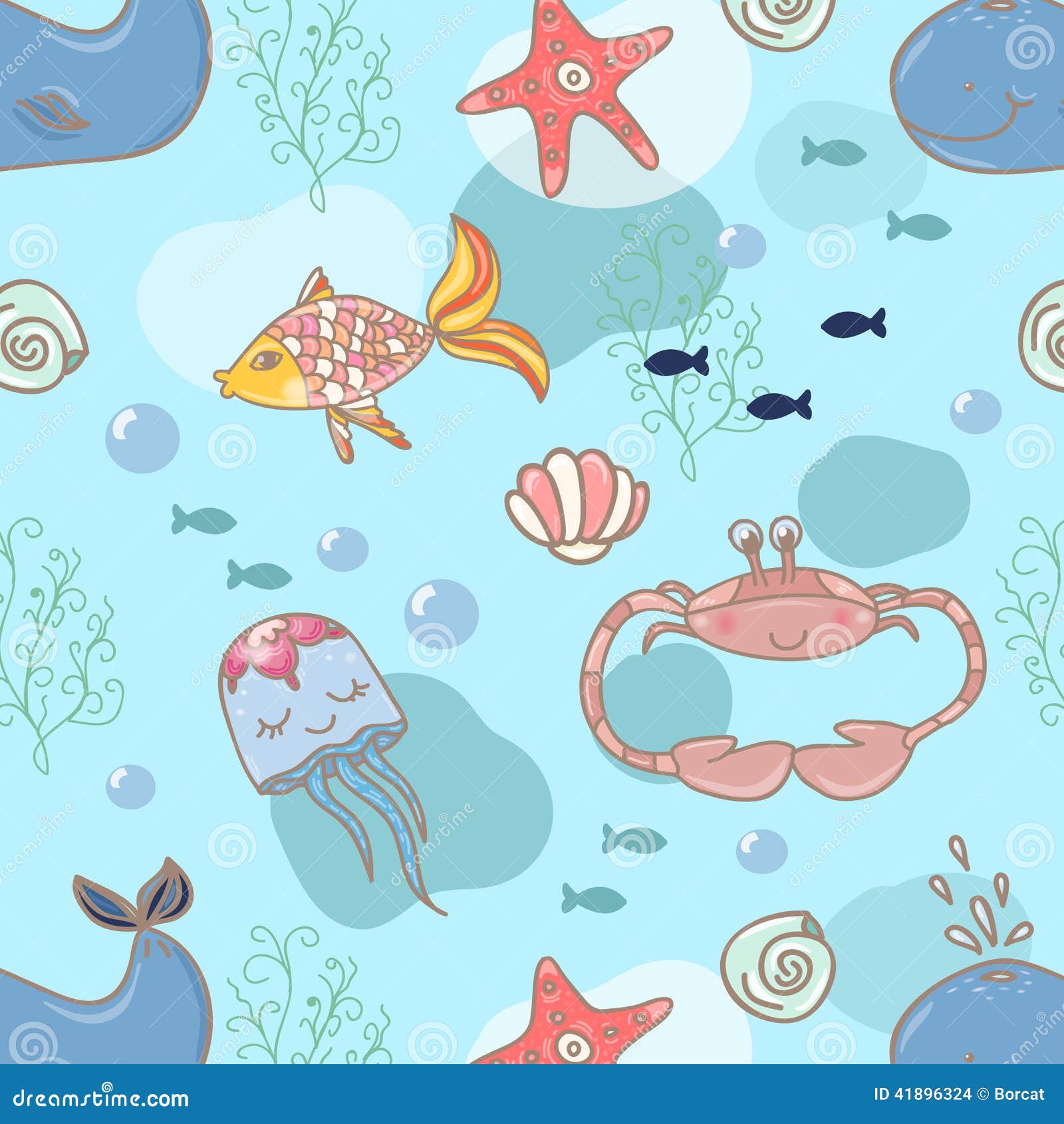 Cartoon Marine Seamless Pattern for Design Stock Illustration ...