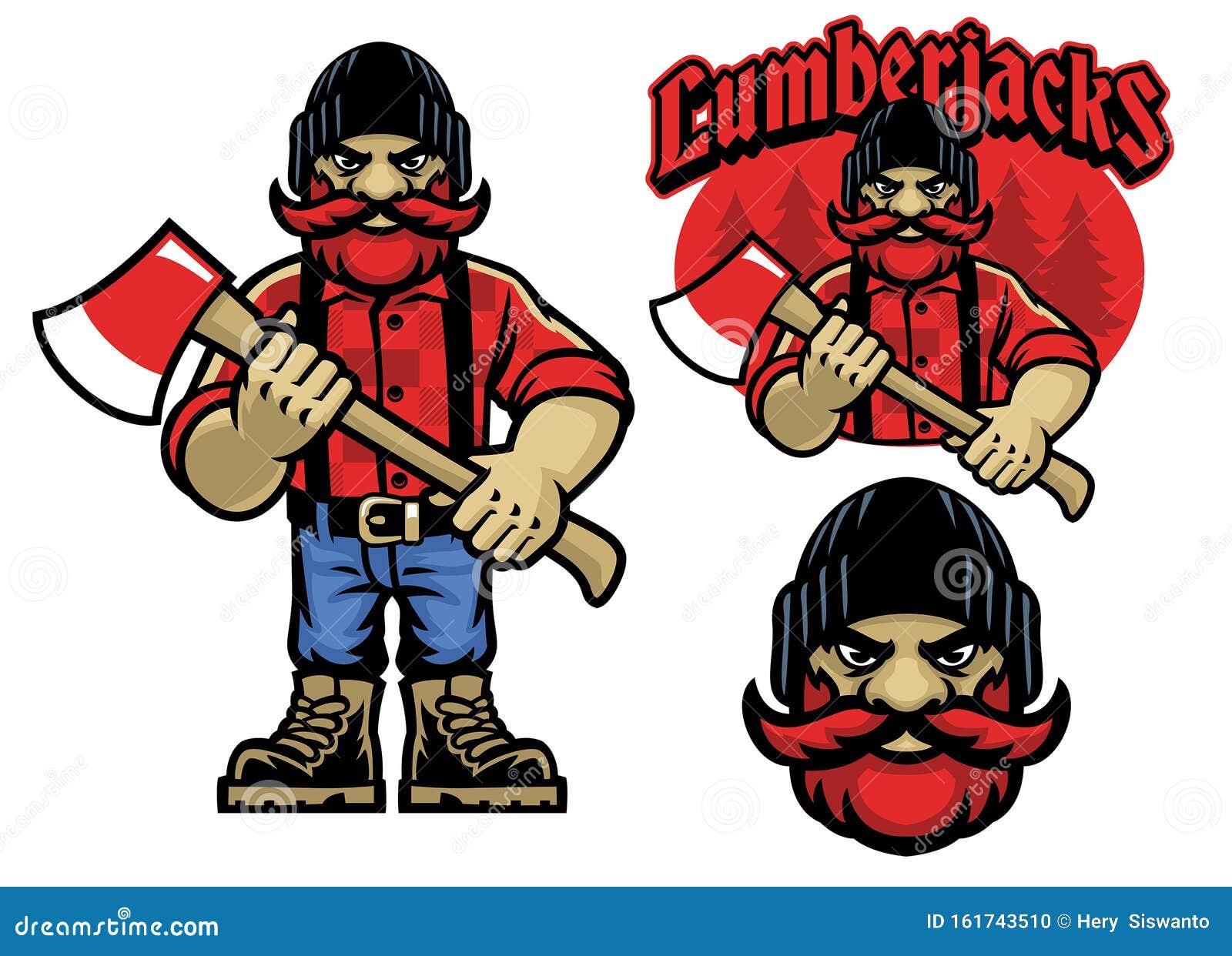 Cartoon Mascot of Lumberjack in Bundle Stock Vector Illustration of