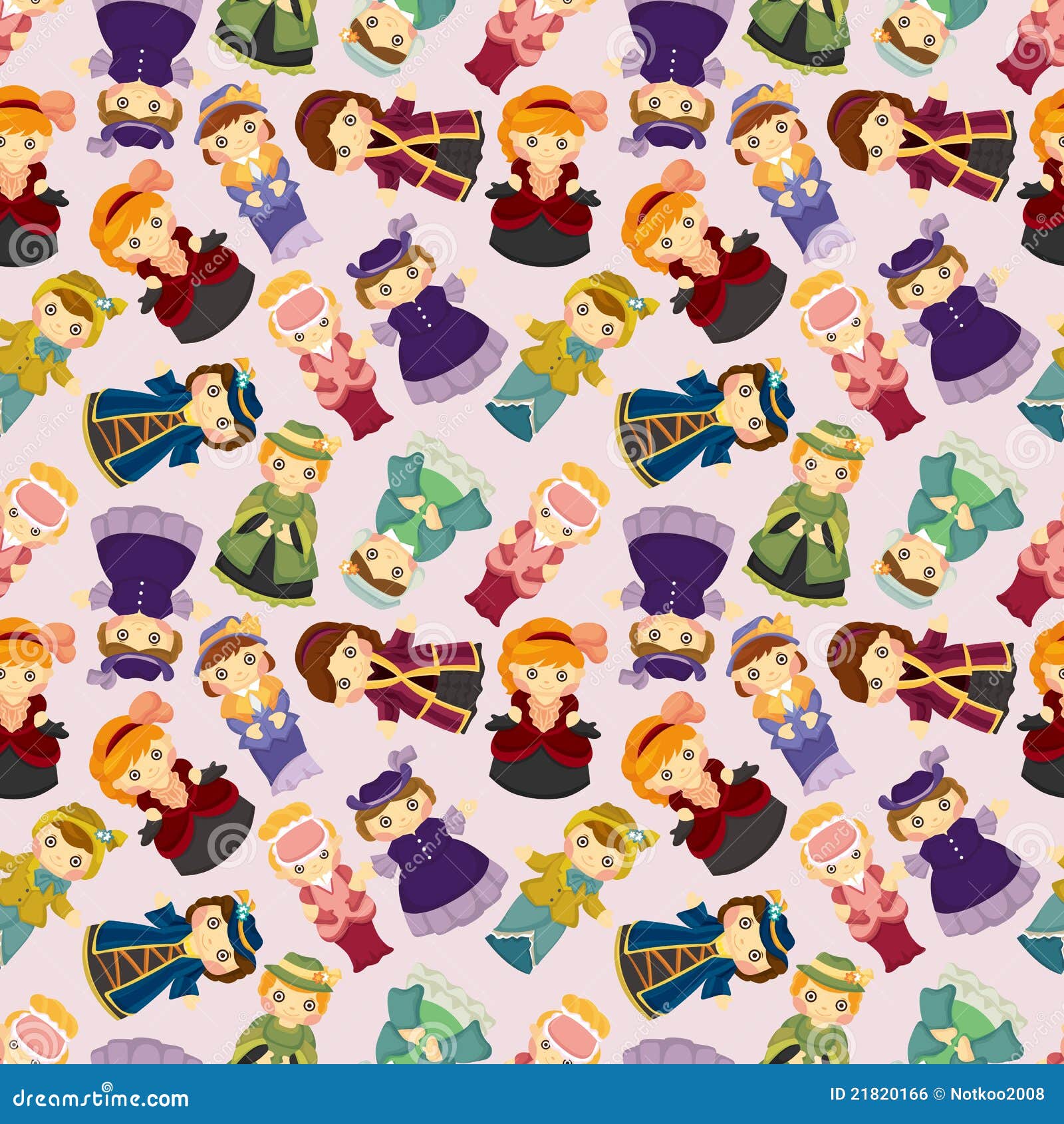 Cartoon Medieval Beautiful Girls Seamless Pattern Stock Vector ...