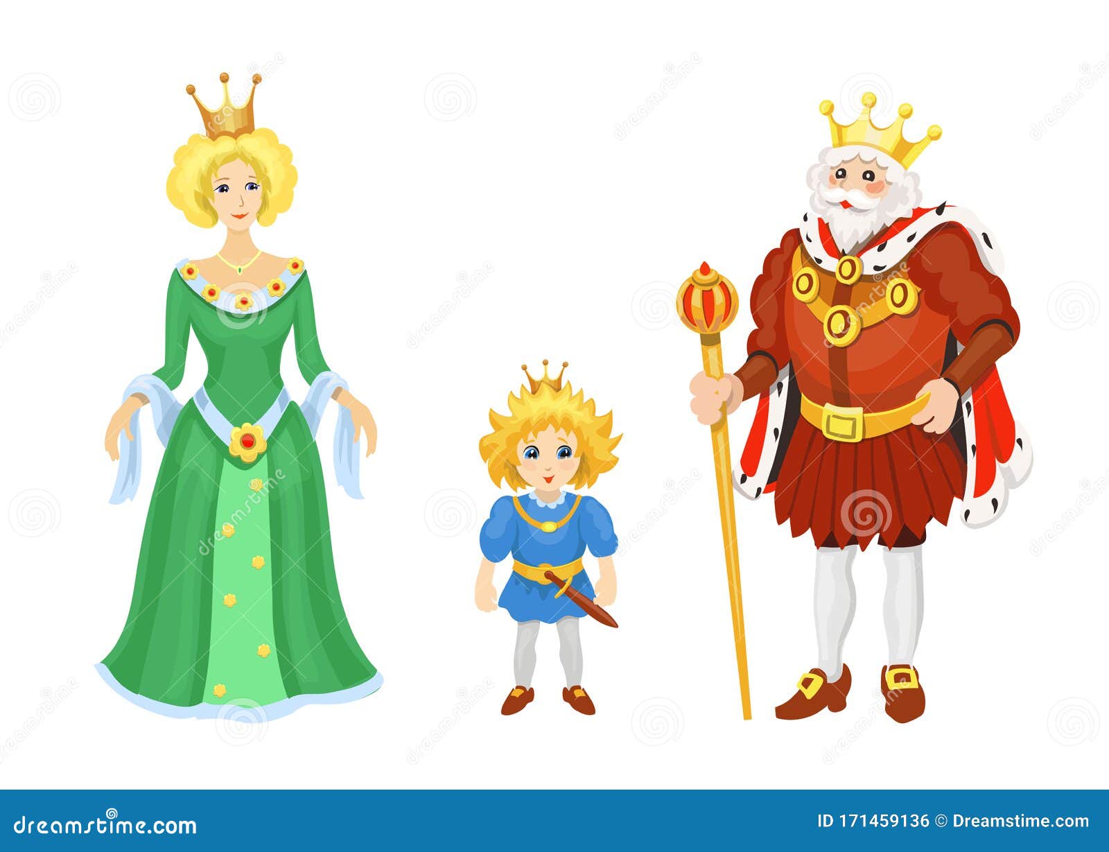 Cartoon Medieval Characters. Fairy Tale King Queen and Prince Icons Stock  Vector - Illustration of magician, girl: 171459136