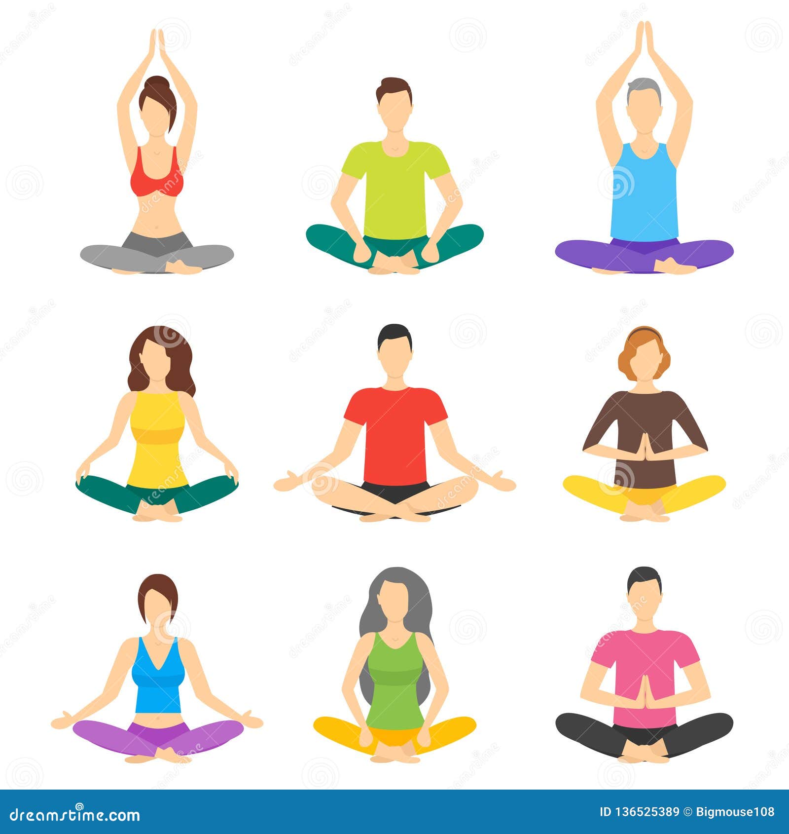 Cartoon Meditation People Signs Icon Set. Vector Stock Vector -  Illustration of practice, healthy: 136525389