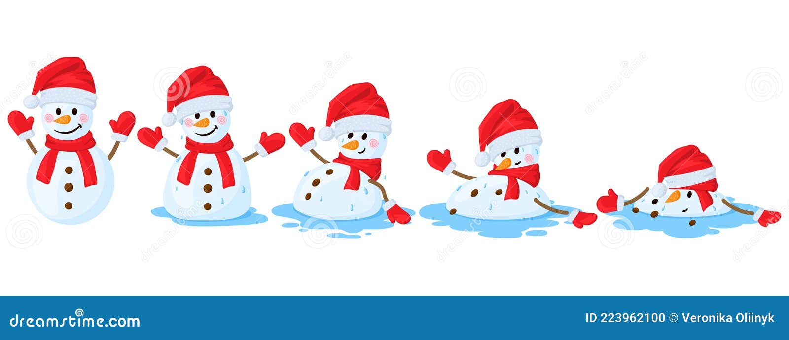 cartoon melted snowman. snowmen melting stages, winter funny melts snowman cartoon   set. christmas