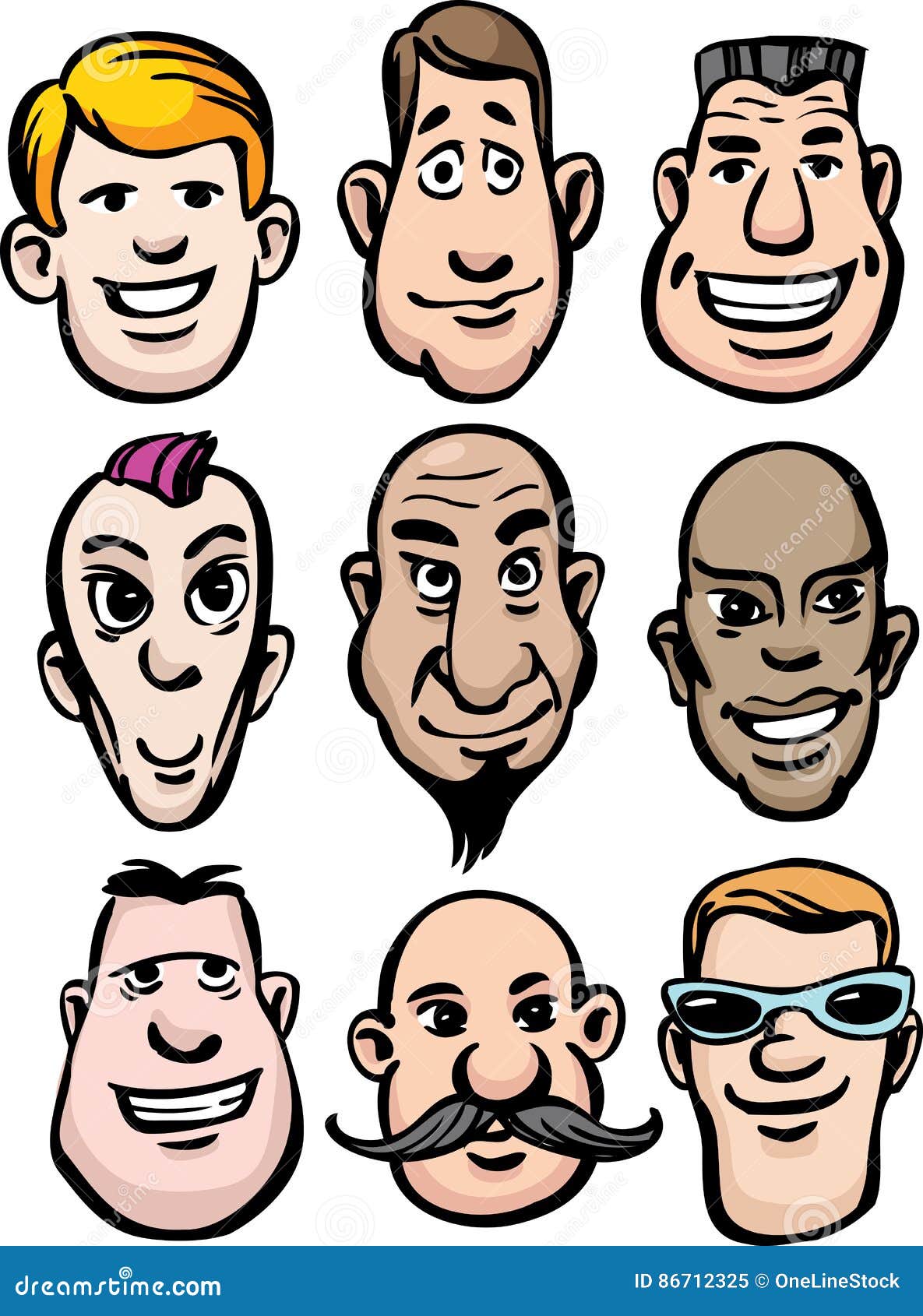 Cartoon men faces stock vector. Illustration of head - 86712325