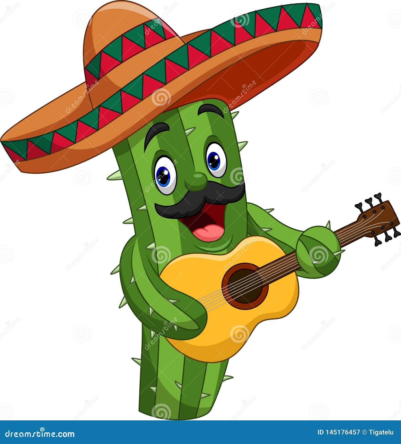 cartoon mexican cactus playing guitar