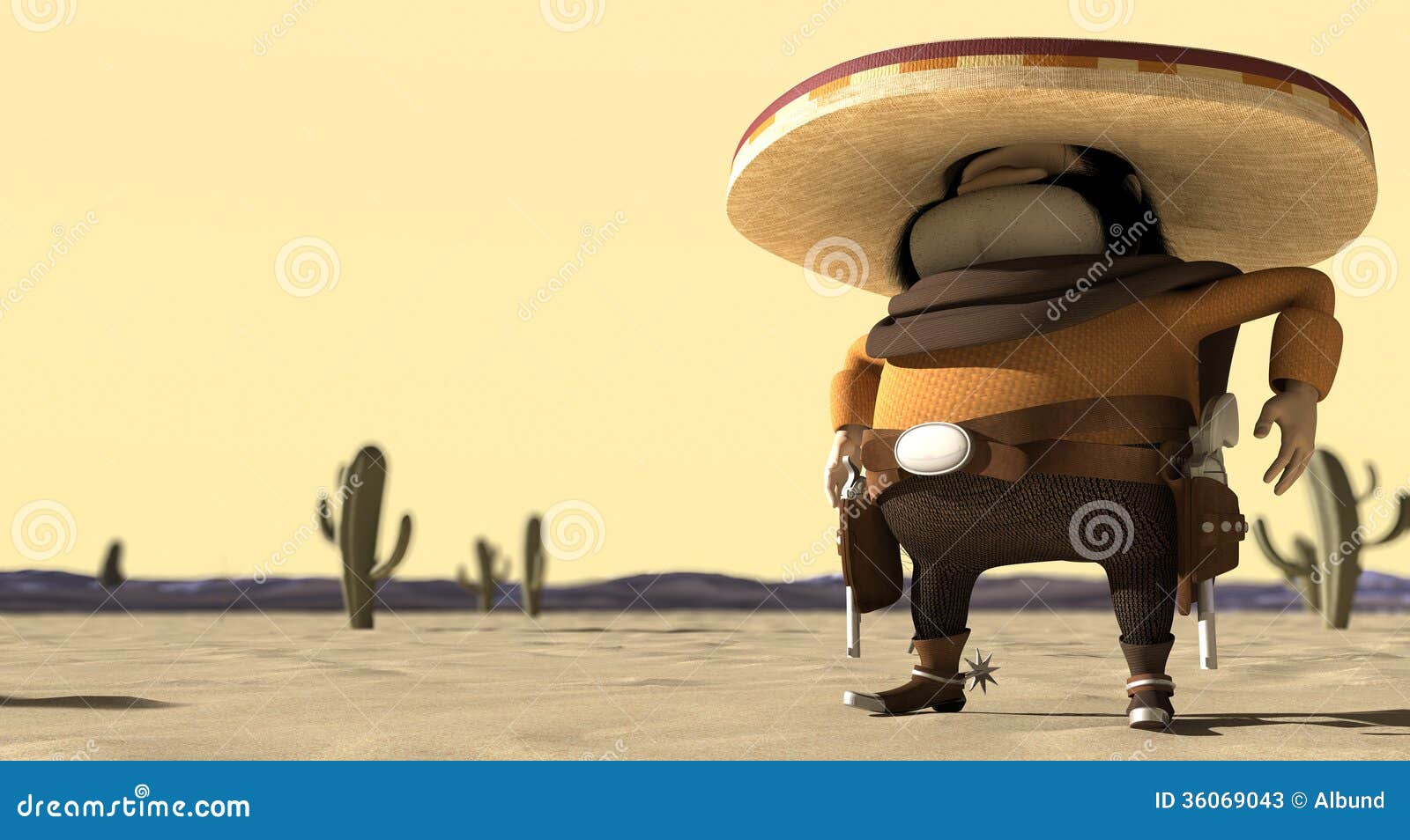 cartoon mexican in mexican standoff desert