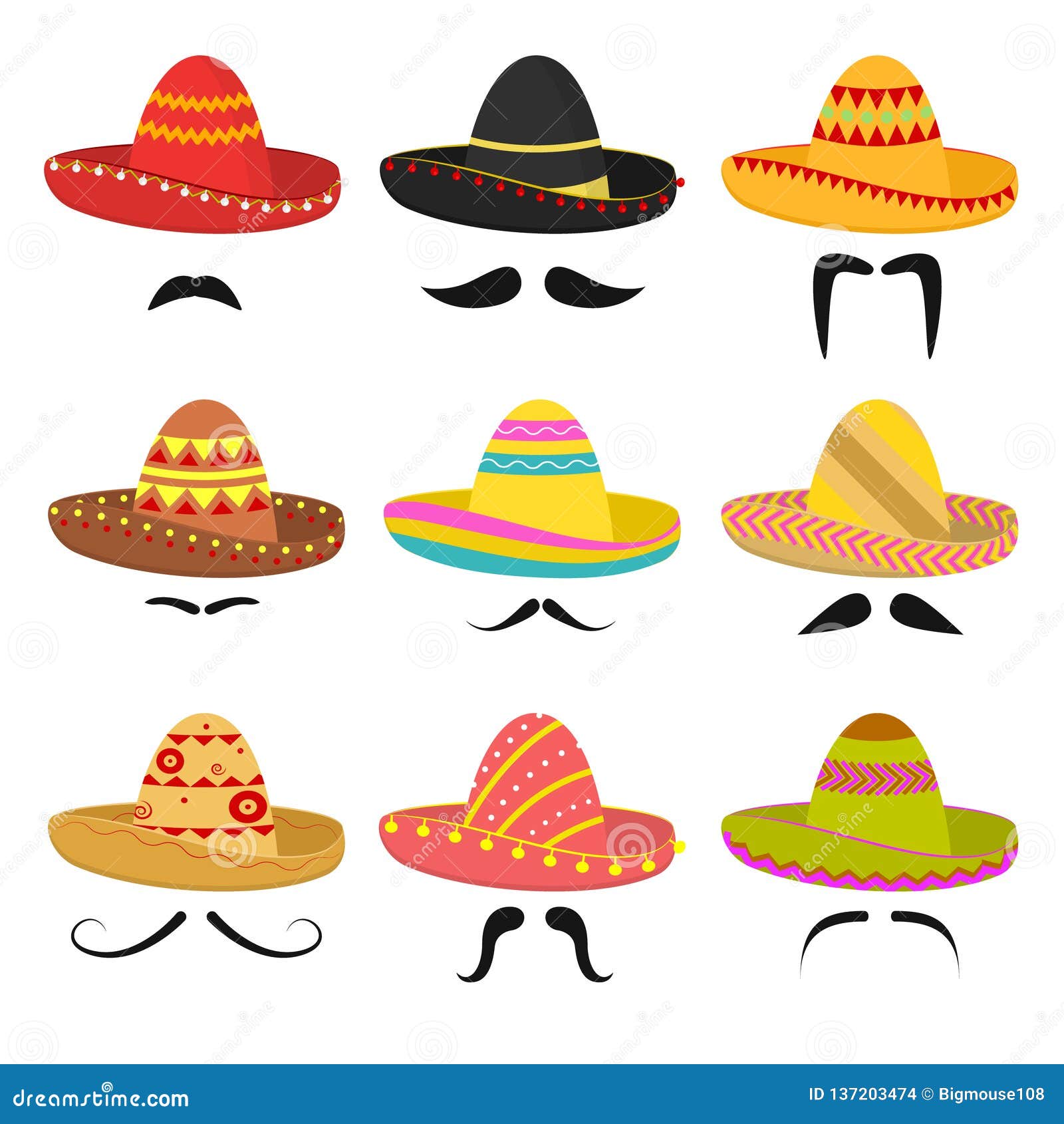 Cartoon Mexican Sombrero Hat Icon Set. Vector Stock - Illustration of color, 137203474