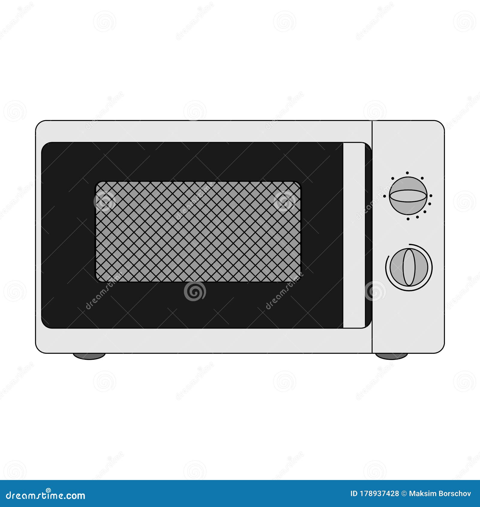 Cartoon Microwave Front View. White Background Isolated Vector