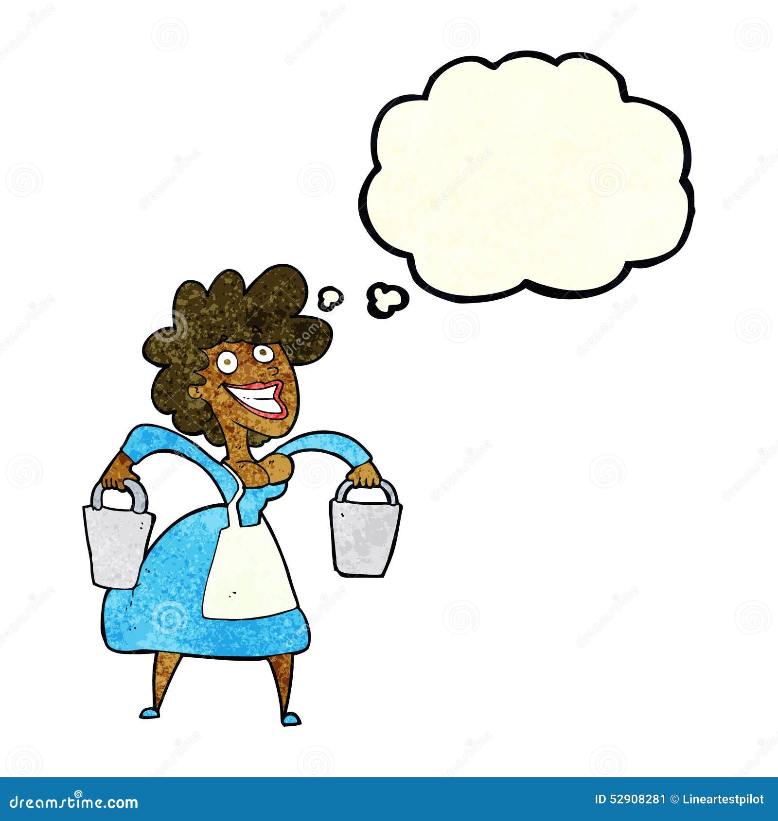 Cartoon Milkmaid Carrying Buckets with Thought Bubble Stock