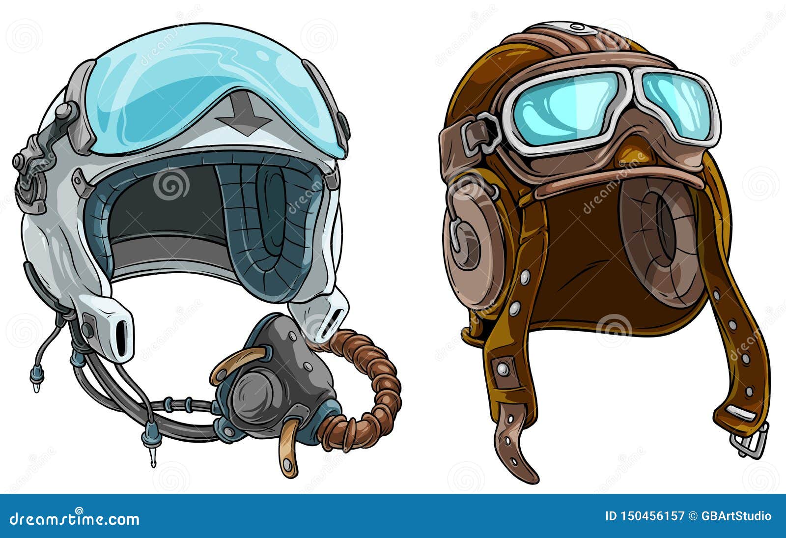 cartoon modern and retro aviator pilot helmet