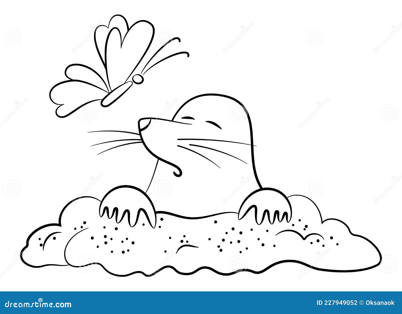Cartoon Mole and Butterfly stock vector. Illustration of wildlife -  227949052