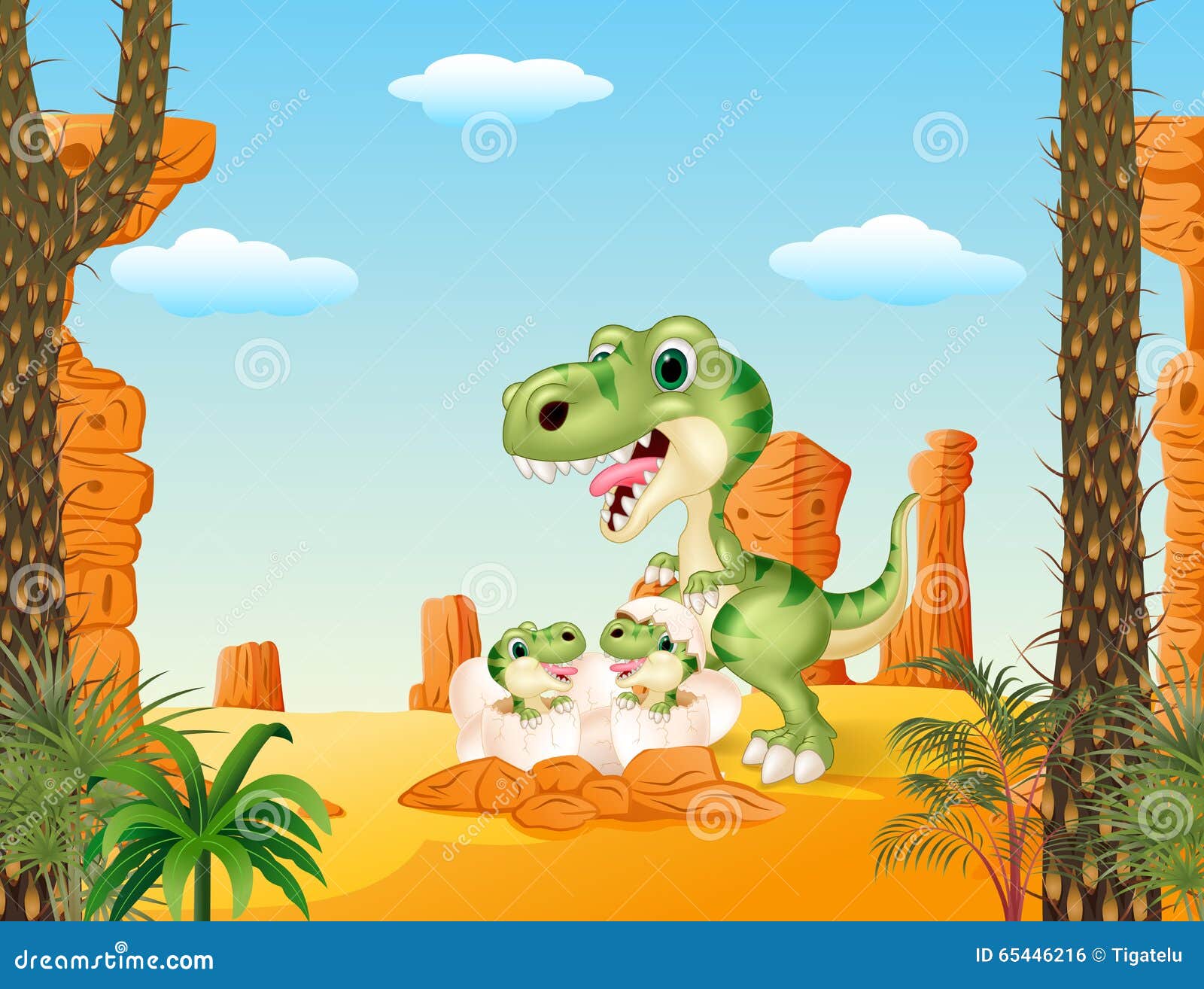 Download Cartoon Mom Tyrannosaurus Dinosaur And Baby Dinosaurs ...