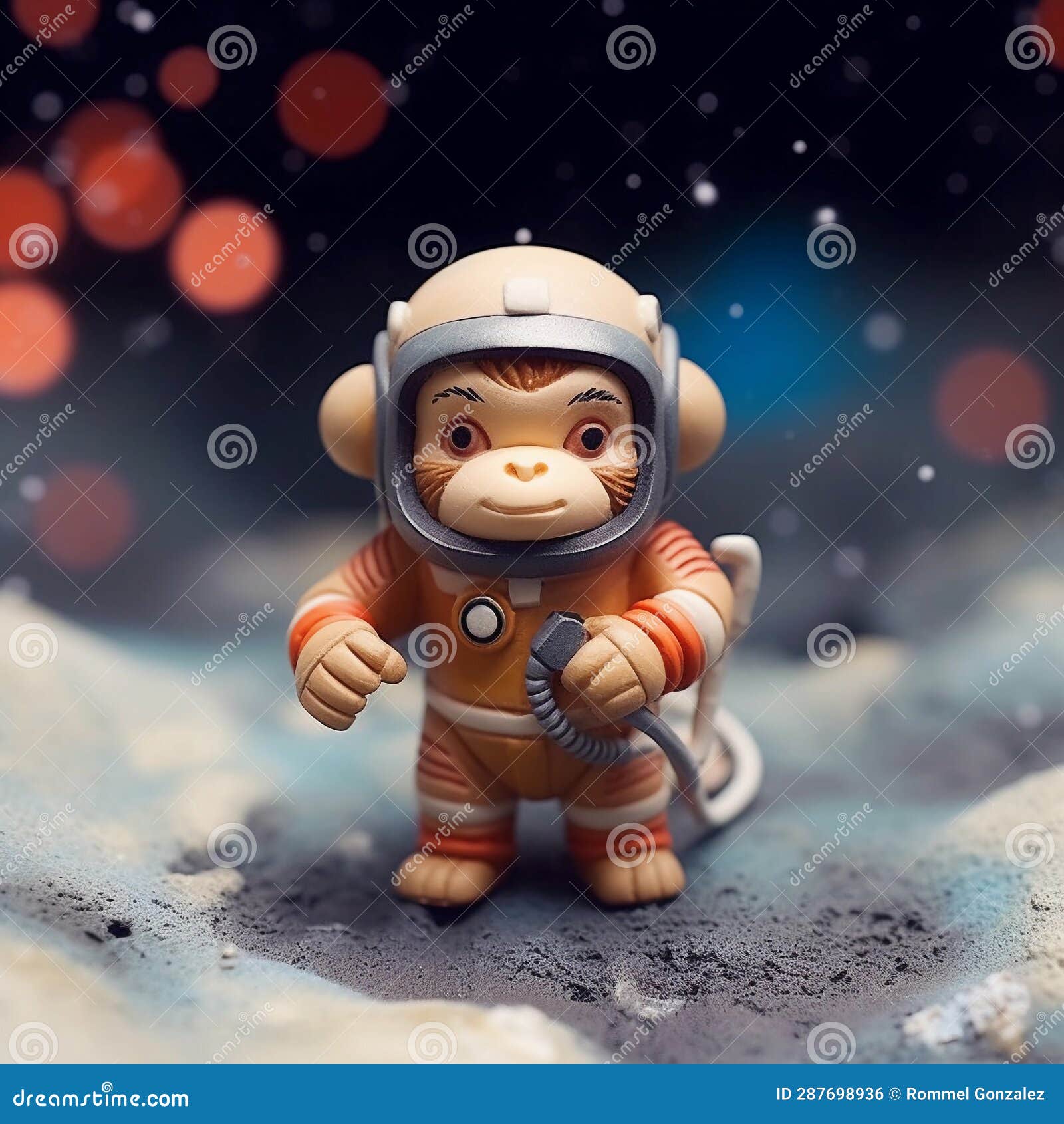 cartoon monkey astronaut walking on lunar surface. espacial travel concept