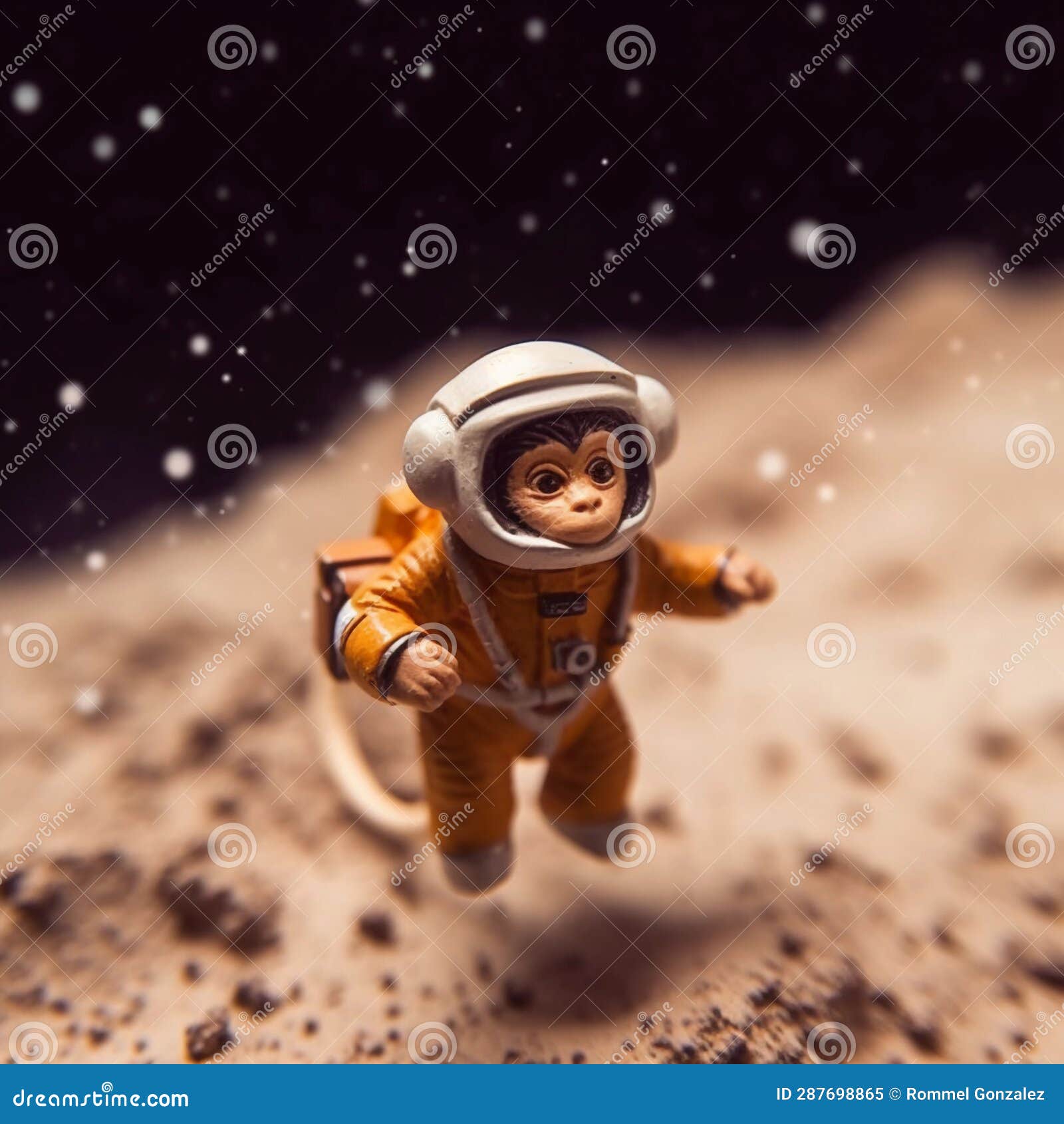 cartoon monkey astronaut walking on lunar surface. espacial travel concept