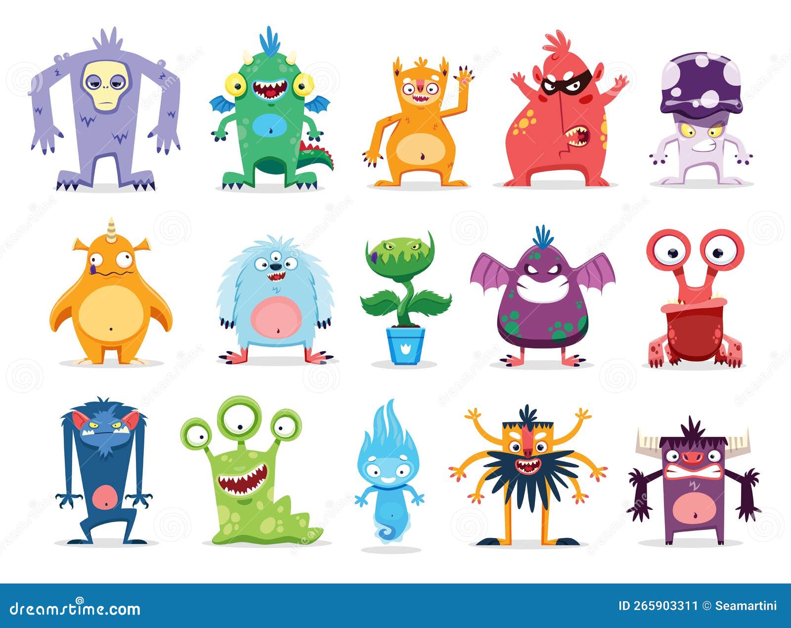 Cartoon Monster Characters, Funny Alien Creatures Stock Illustration ...