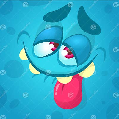 Cartoon Monster Face. Vector Halloween Blue Smiling Monster Avatar ...