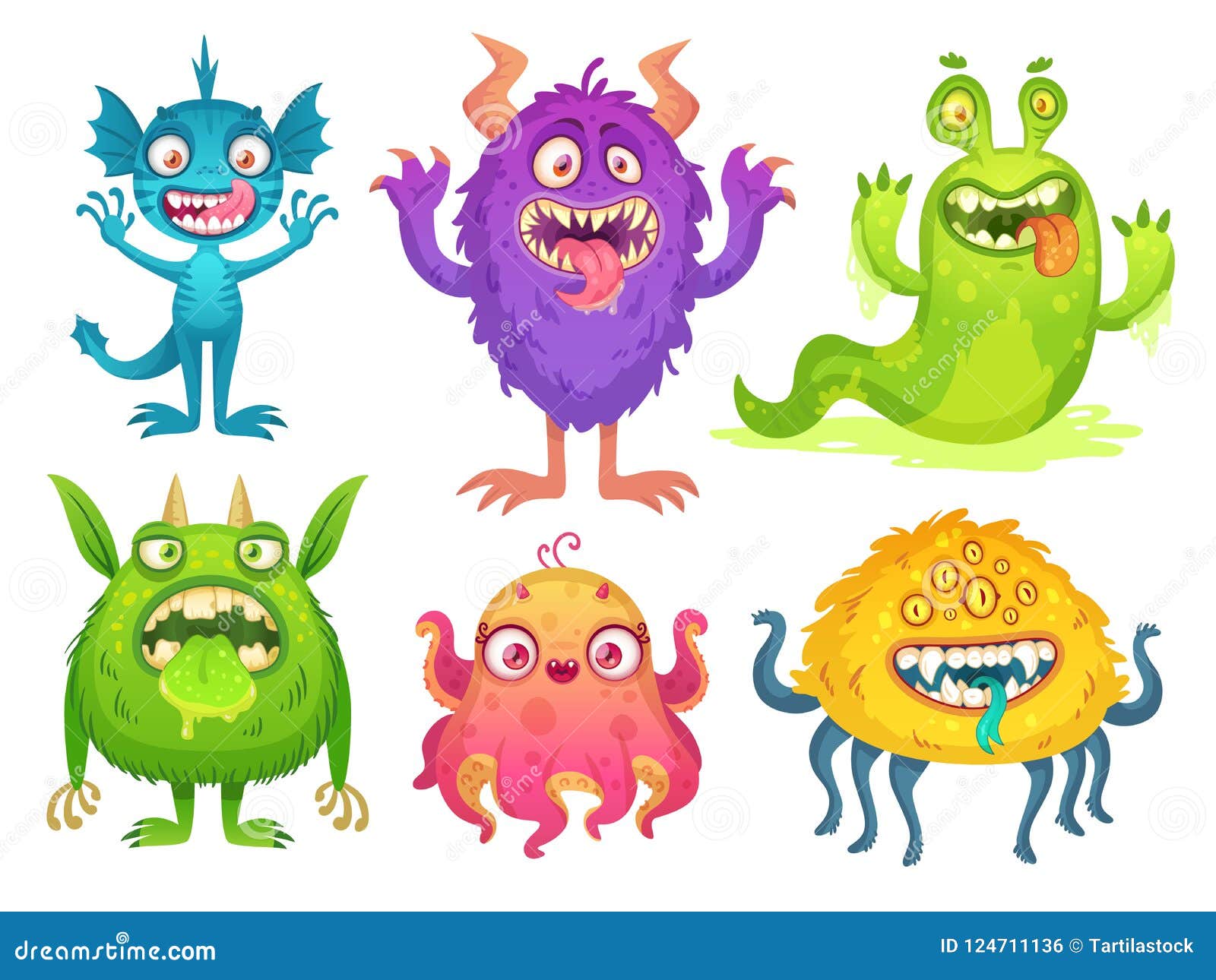 Cartoon Monster Mascot. Halloween Funny Monsters, Bizarre Gremlin with Horn  and Furry Creations. Cartoons Character Stock Vector - Illustration of  comic, creature: 124711136