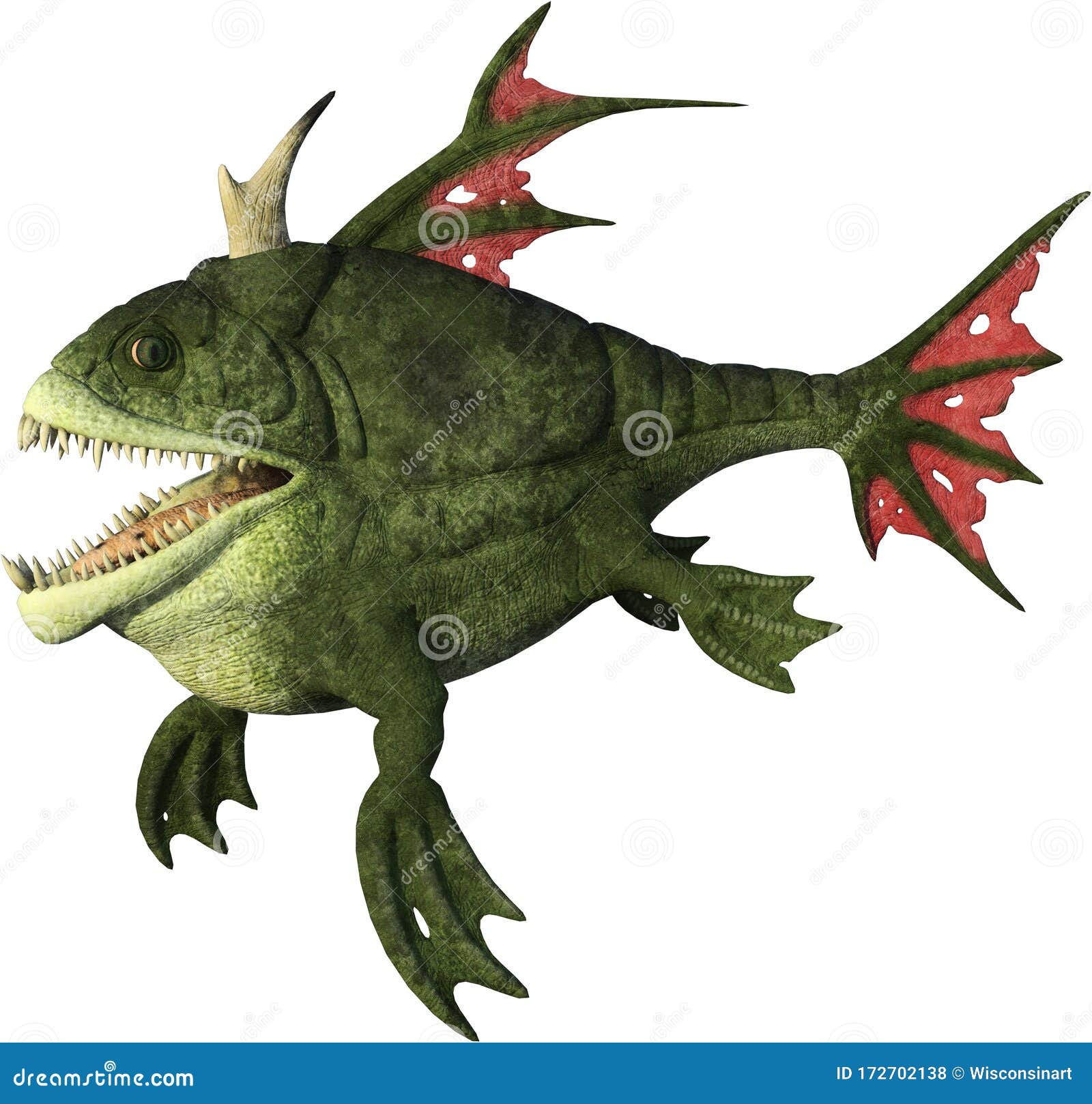 Cartoon Monster Piranha Fish, Isolated Stock Photo - Image of flesh
