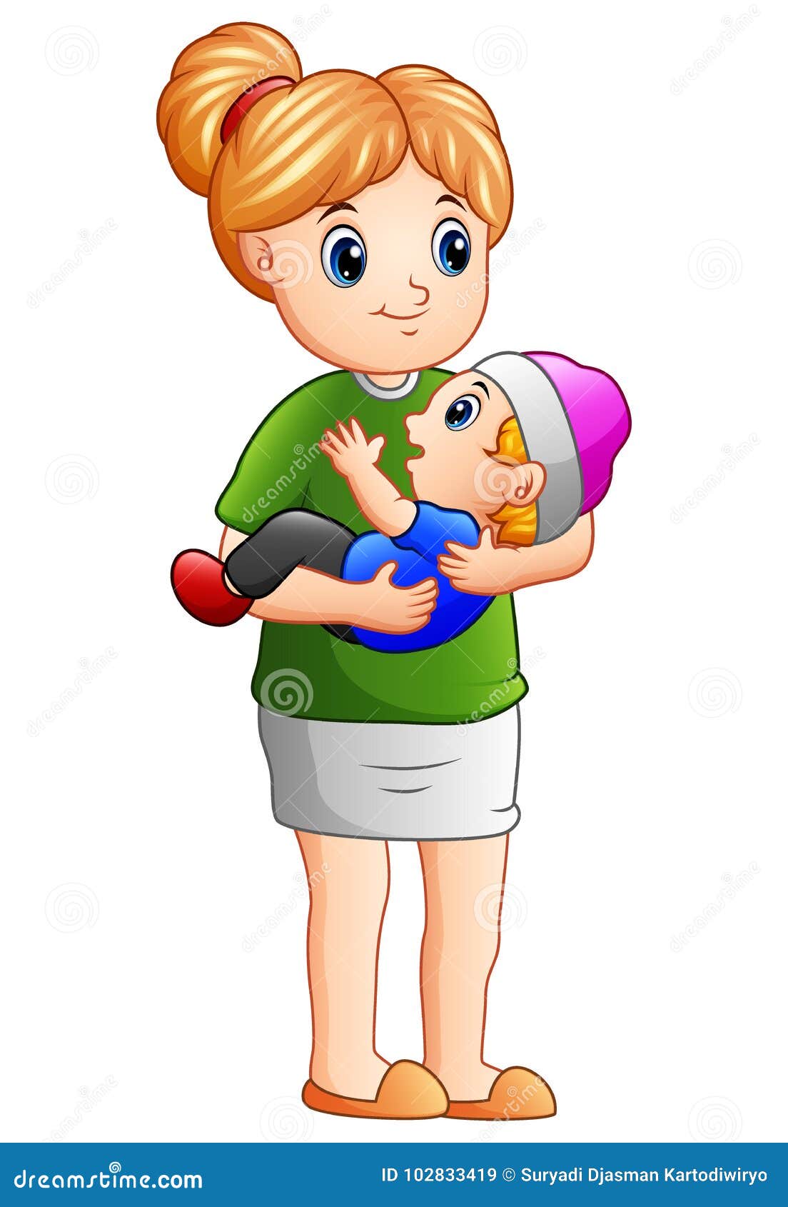 Cartoon Mother Holding Her Son Stock Vector - Illustration of blonde