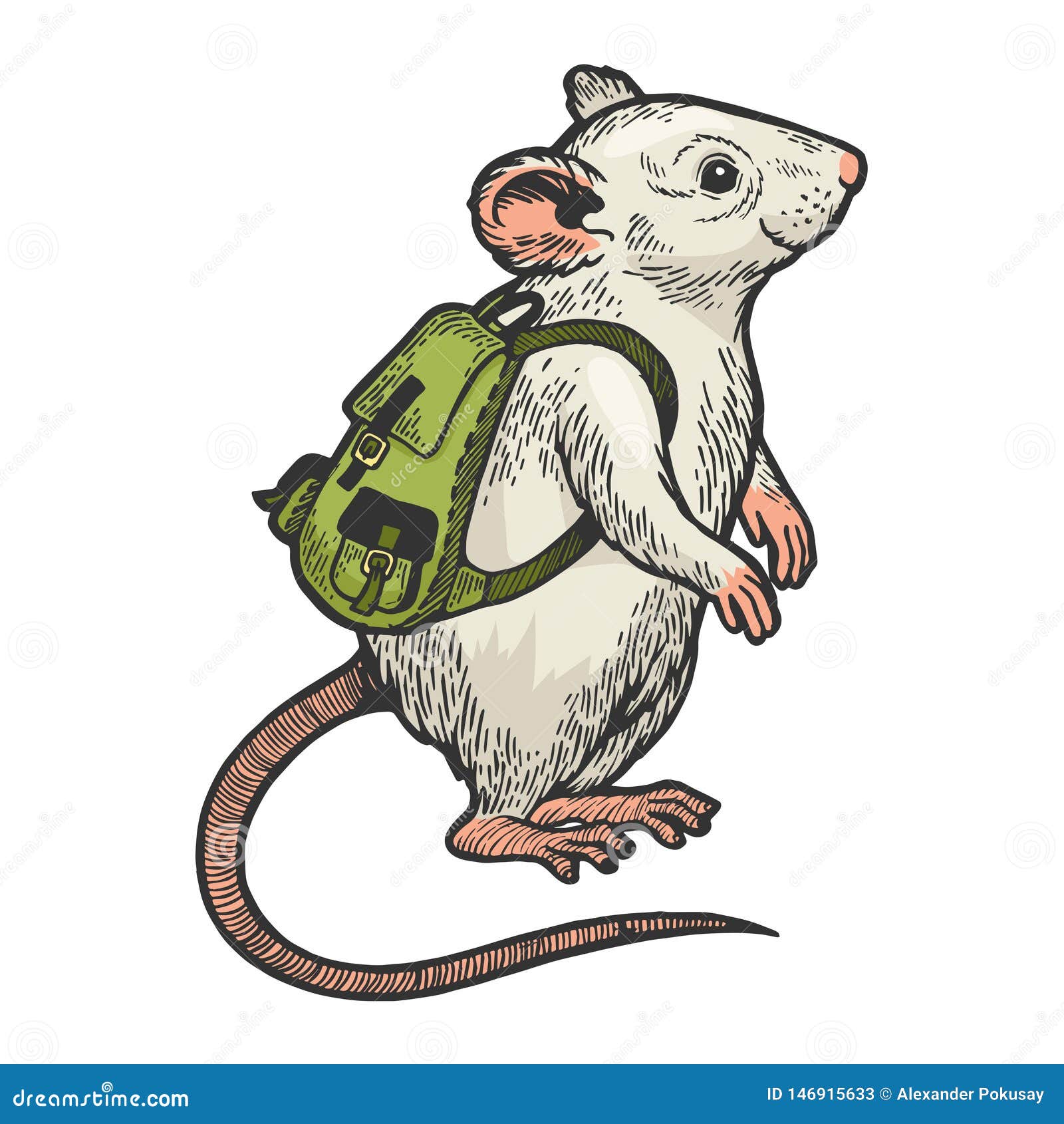 cartoon mouse and backpack color sketch 