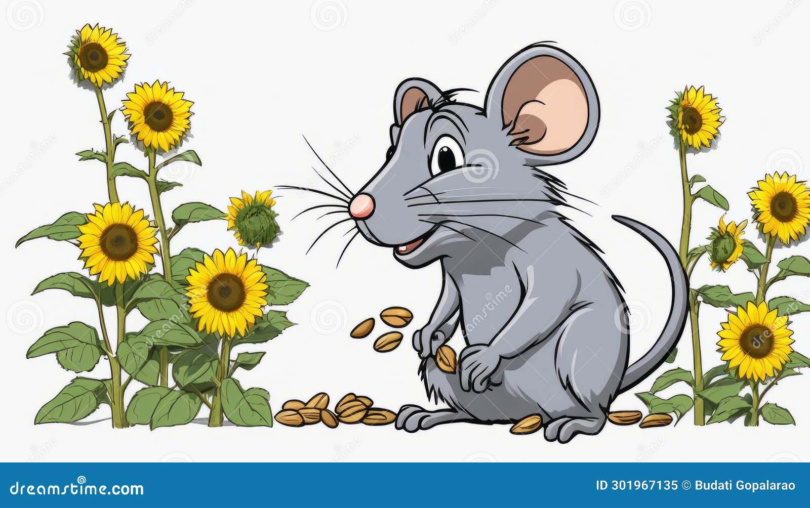 A Cartoon Mouse Eating Sunflower Seeds Stock Illustration Illustration of cute, nature 301967135