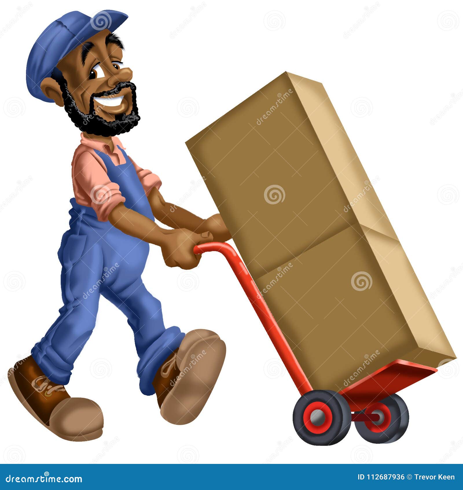 Cartoon of Mover Pushing Boxes Stock Illustration - Illustration of