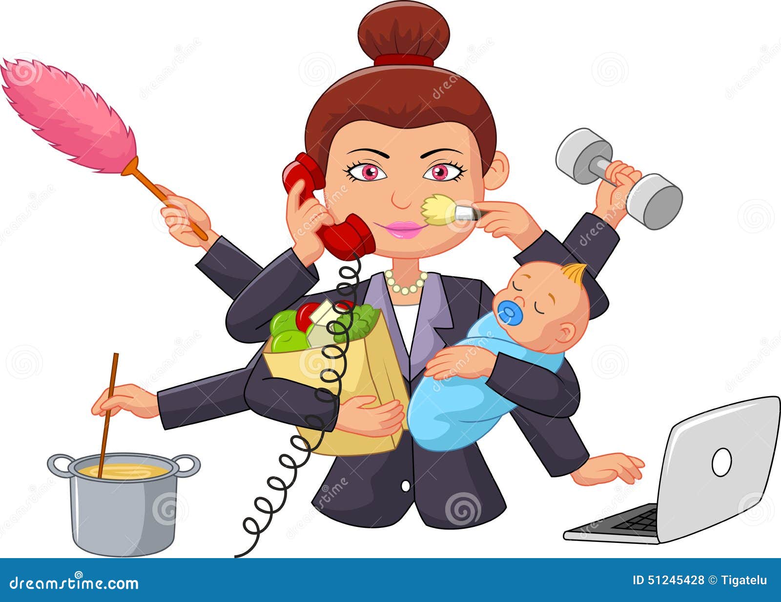 cartoon multitasking housewife
