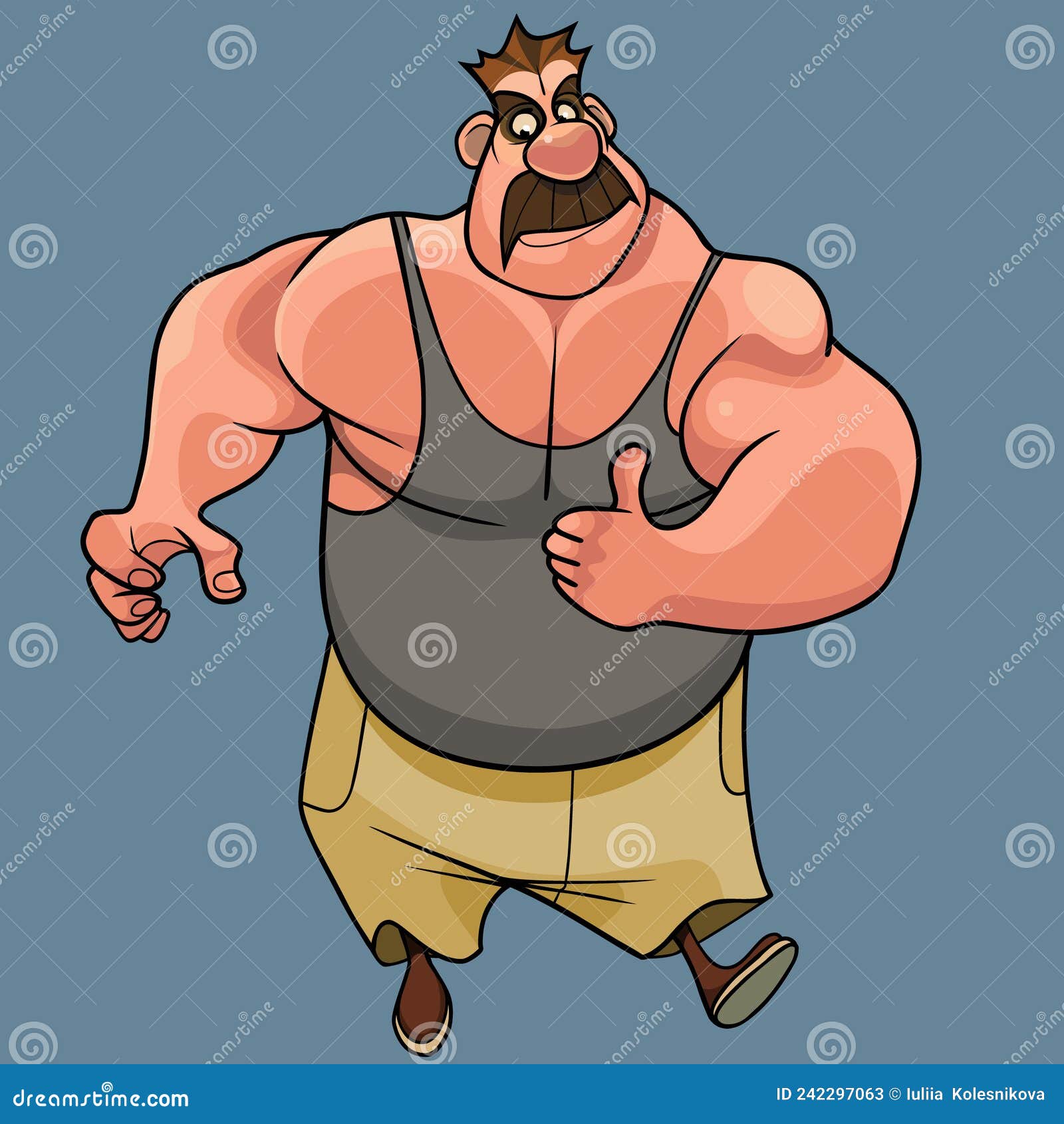 Cartoon Muscular Homem-fisiculturista Mostarda No Topo Do Tanque Mostrando  Polegares Para Cima Ilustração do Vetor - Ilustração de cartoon, forte:  242297063
