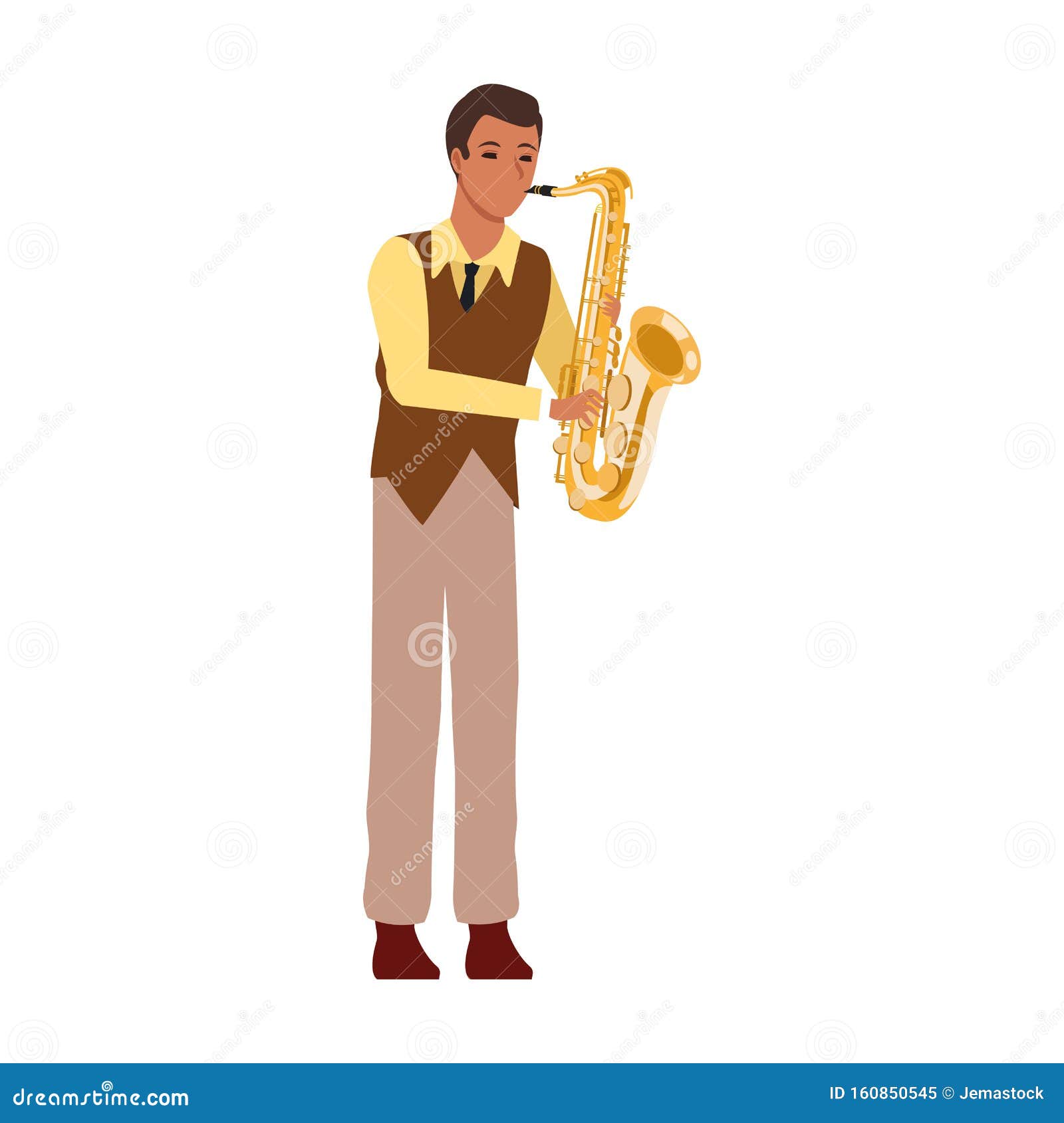 cartoon musician with trumpet instrument, flat 