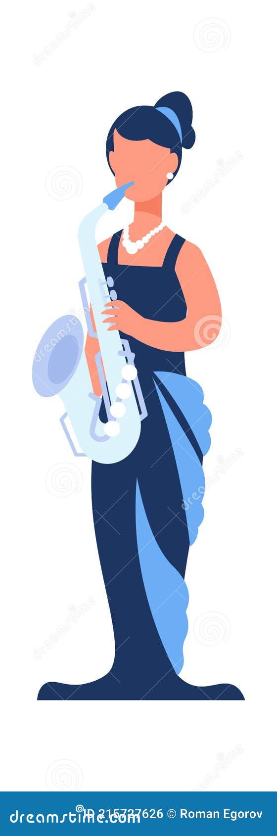 cartoon musician. woman with saxophone. female playing music. cute character holding musical instrument. symphonic