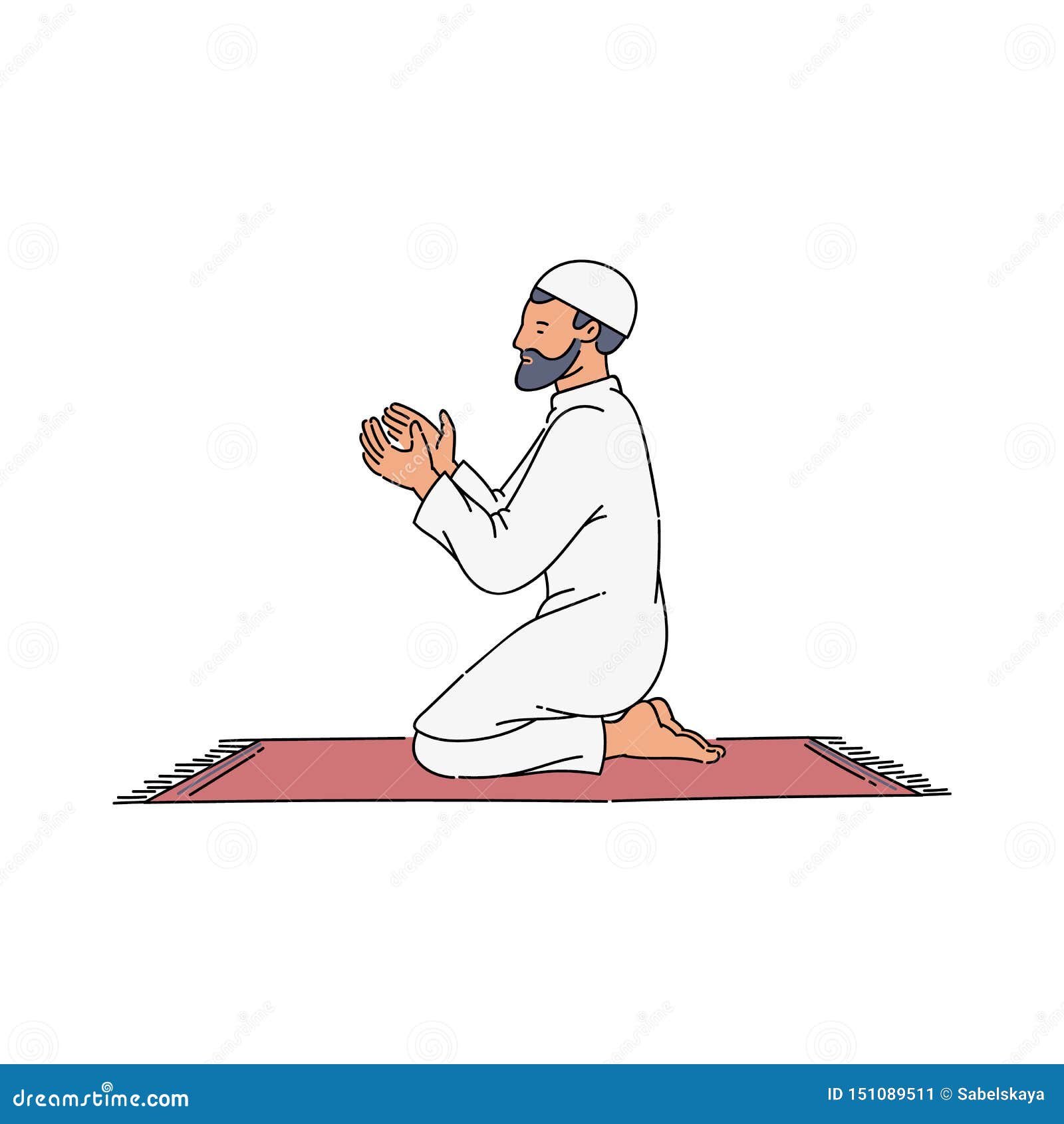 Cartoon Muslim Man Saying a Prayer on a Carpet. Stock Vector - Illustration  of background, arabic: 151089511
