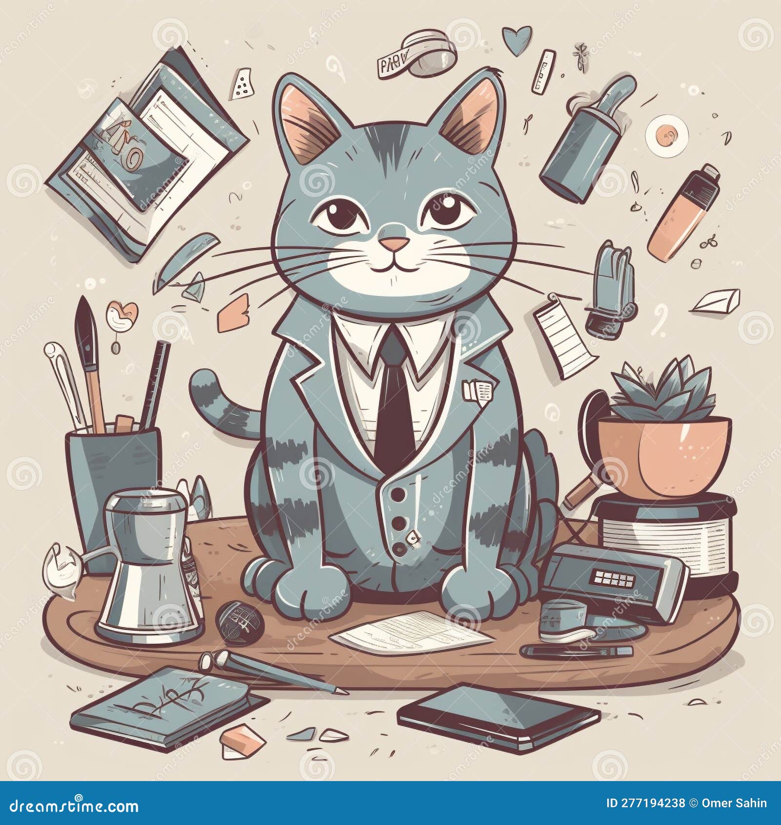 Cartoon National Take Your Cat To Work Day Stock Illustration