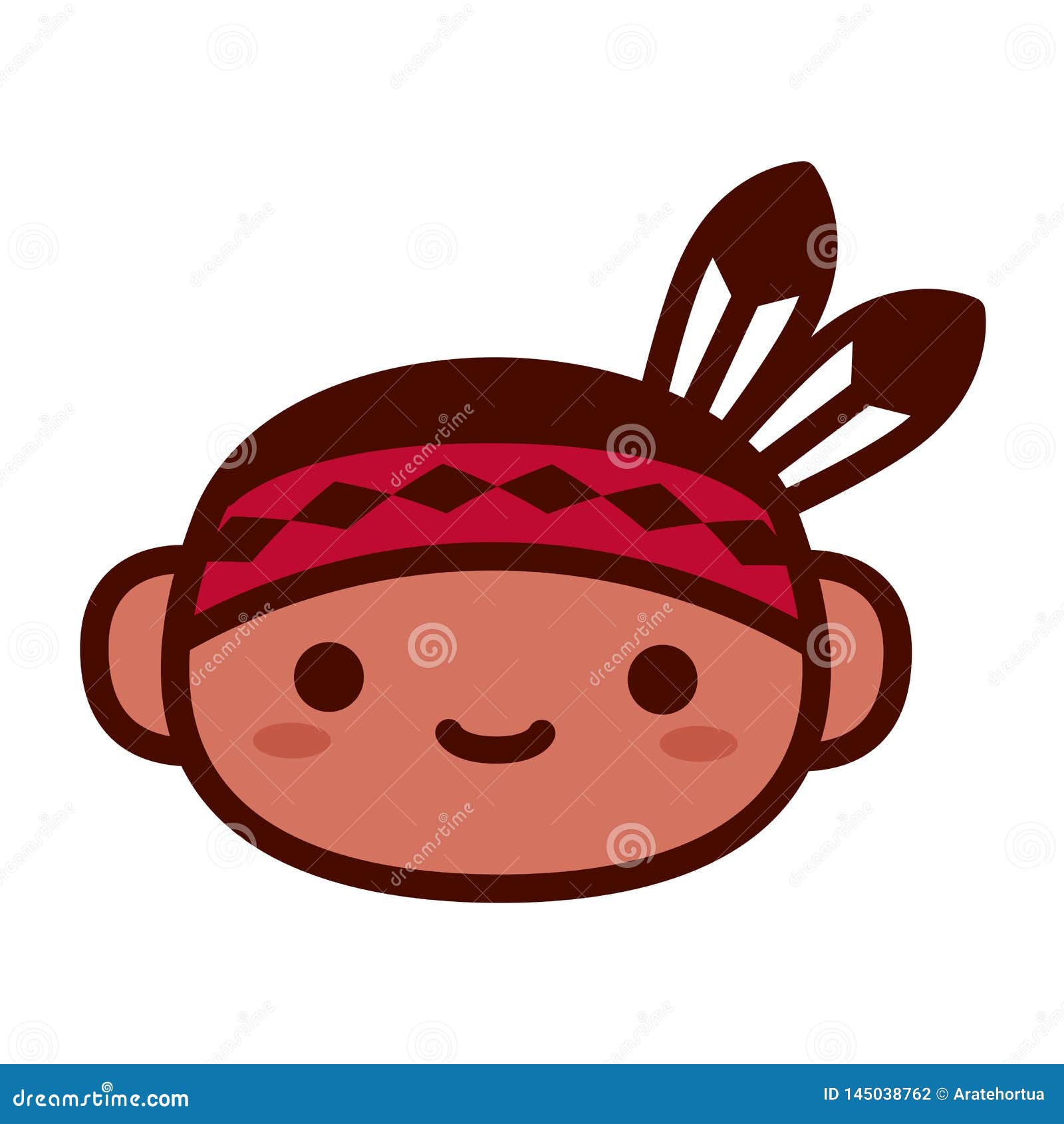 Cartoon Native American Emoji Icon Isolated Stock Vector Illustration