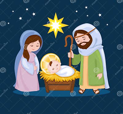 Cartoon Nativity Scene with Holy Family Stock Vector - Illustration of ...
