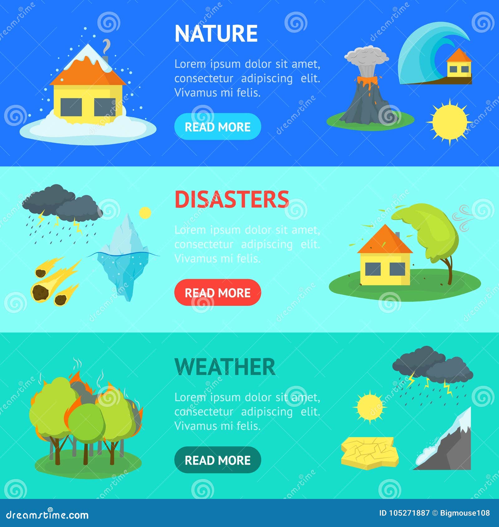 Cartoon Natural Disaster Banner Horizontal Set. Vector Stock Vector -  Illustration of element, cloud: 105271887